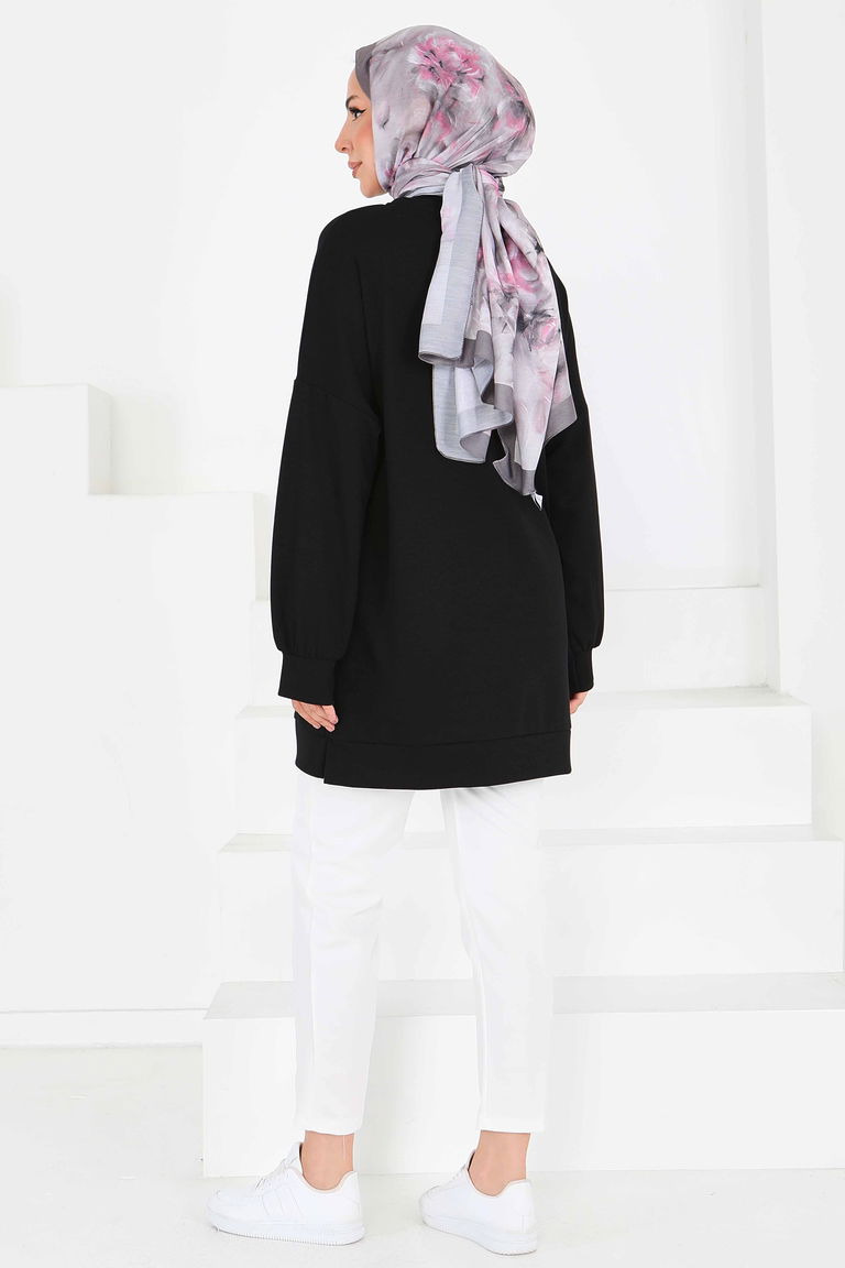 Çiçek İşlemeli Modal Tunik - 27672 - TOFİSA