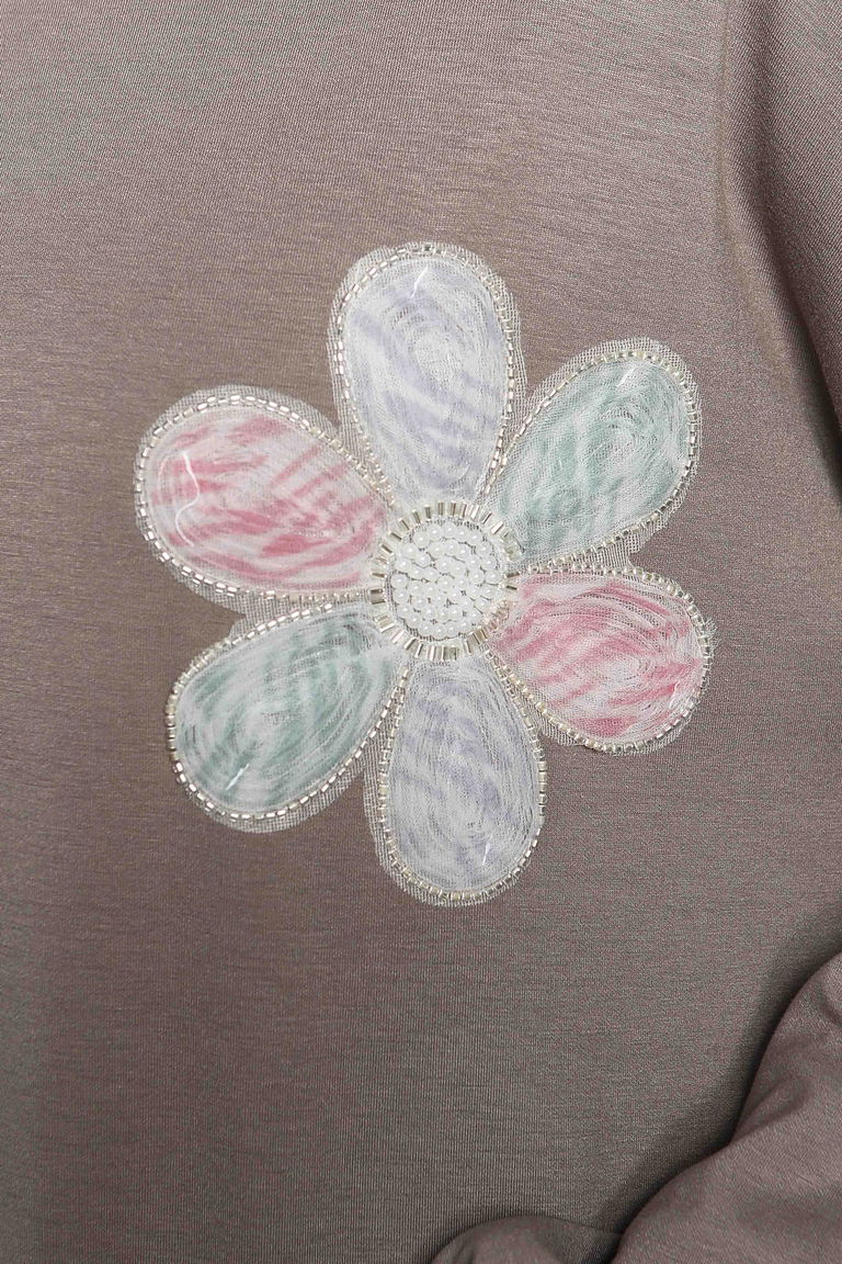 Çiçek İşlemeli Modal Tunik - 27672 - TOFİSA