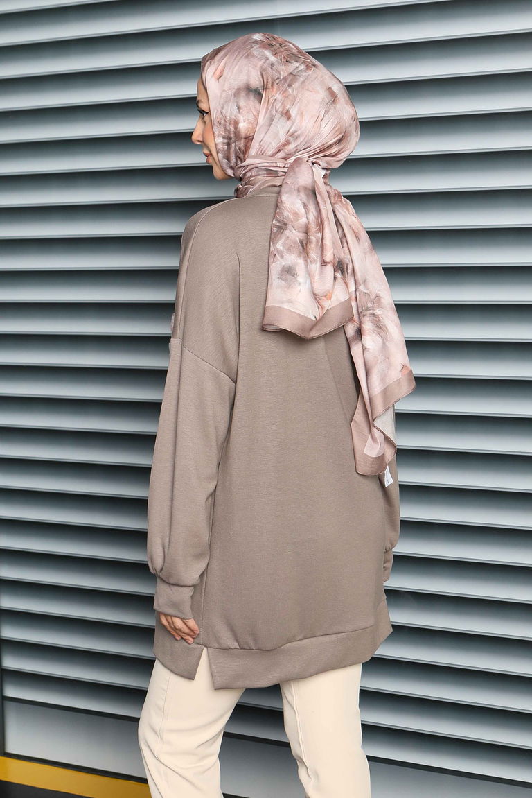 Çiçek İşlemeli Modal Tunik - 27672 - TOFİSA