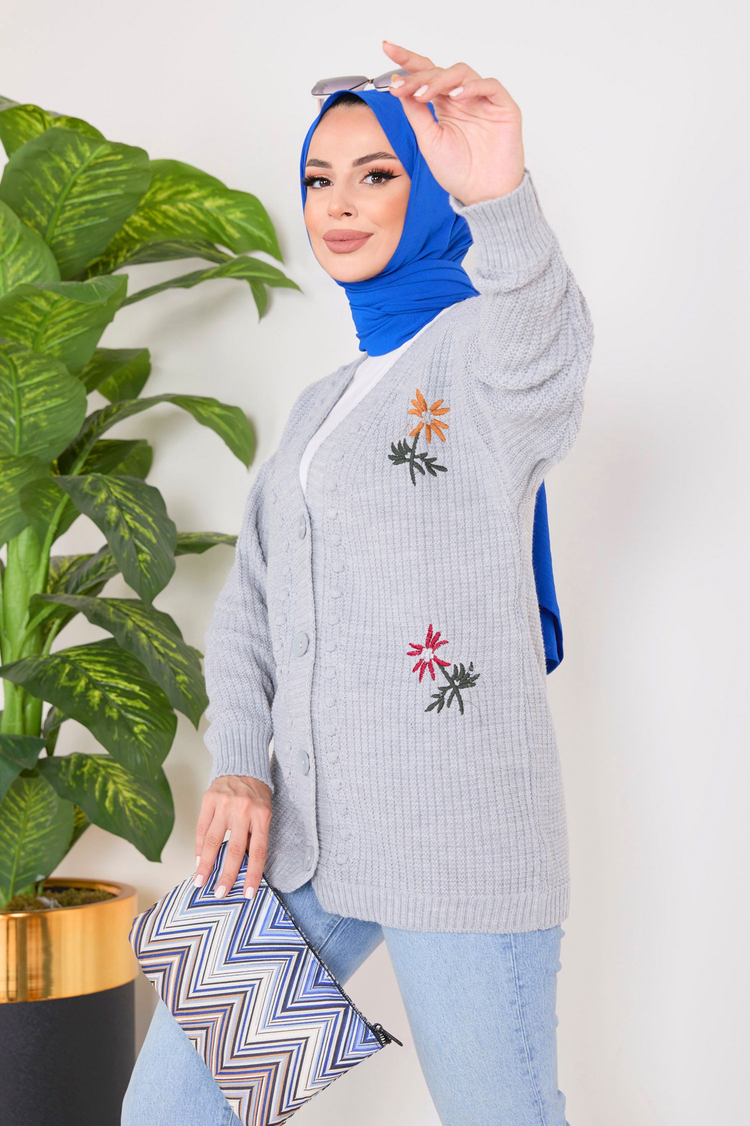 Çiçek Nakış Detaylı Triko Hırka - 27662 - 4