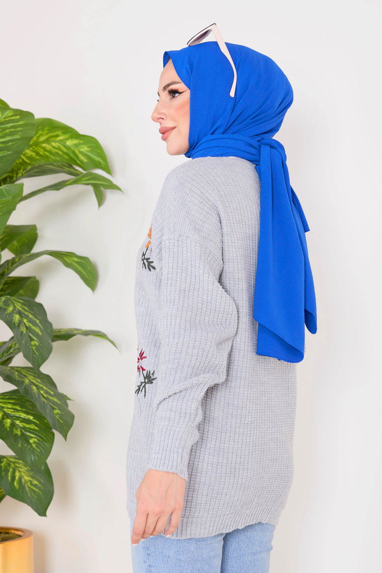 Çiçek Nakış Detaylı Triko Hırka - 27662 - TOFİSA