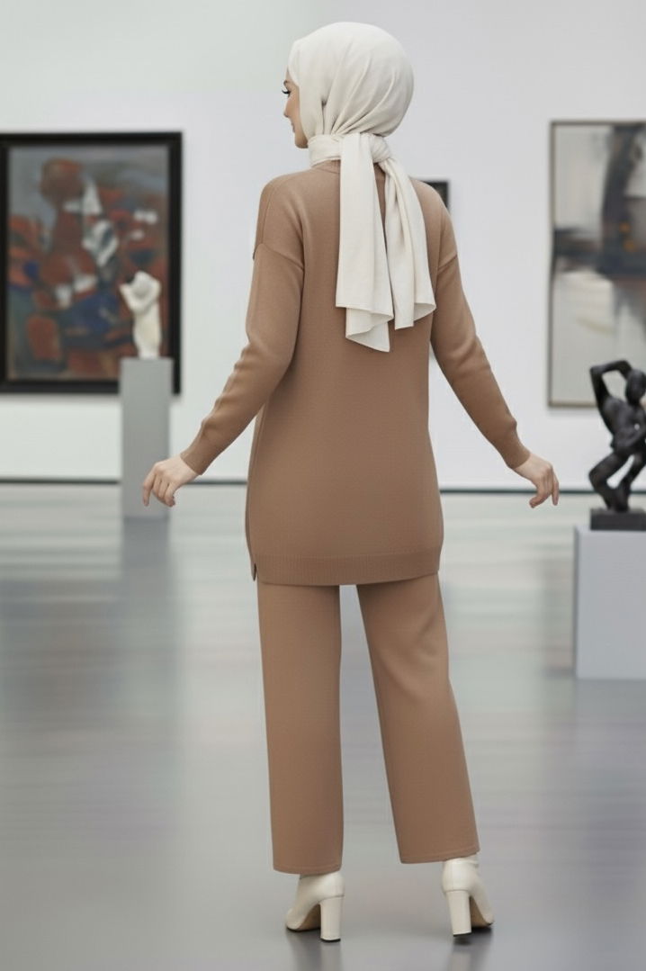 Çiçek Nakışlı İkili Triko Takım - 27998-VIZON - TOFİSA