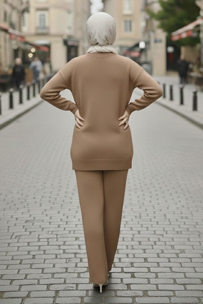 Çiçek Nakışlı İkili Triko Takım - 28062-VIZON - TOFİSA