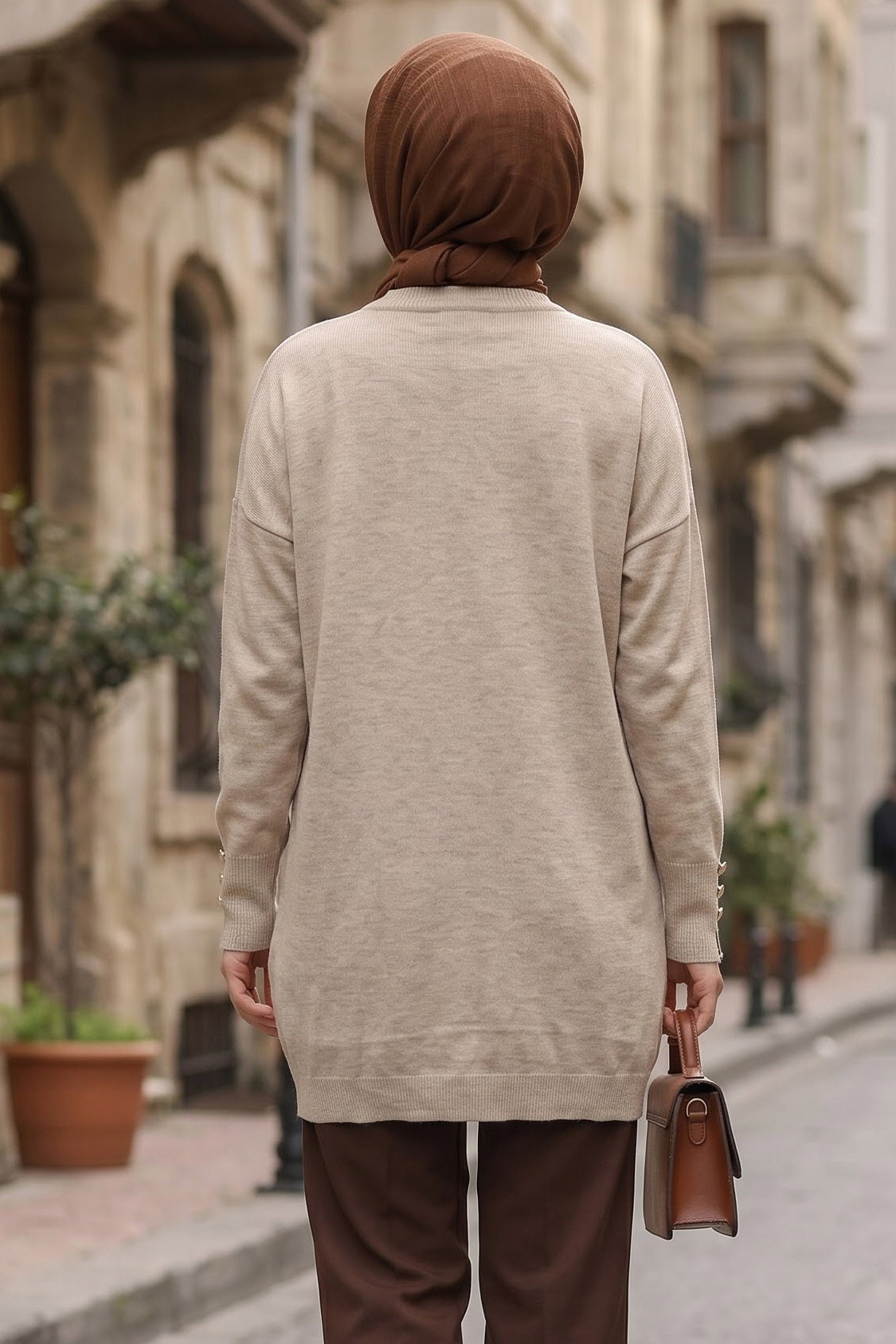 Çiçek Nakışlı Kolları Düğmeli Triko Tunik Tas - 29234-TAS - 3