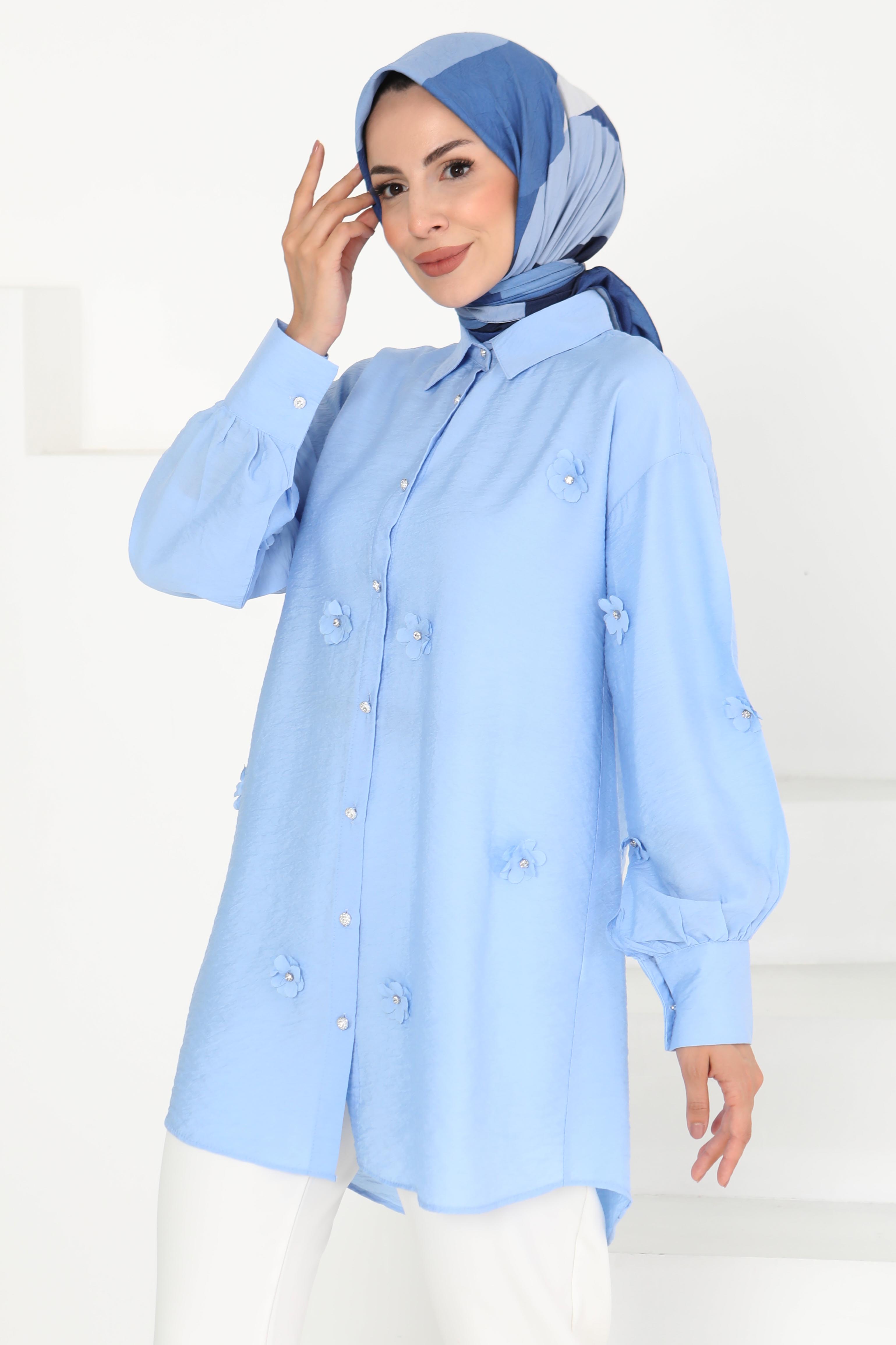 Çiçekli Tunik Bebe Mavi - 27272 - 1