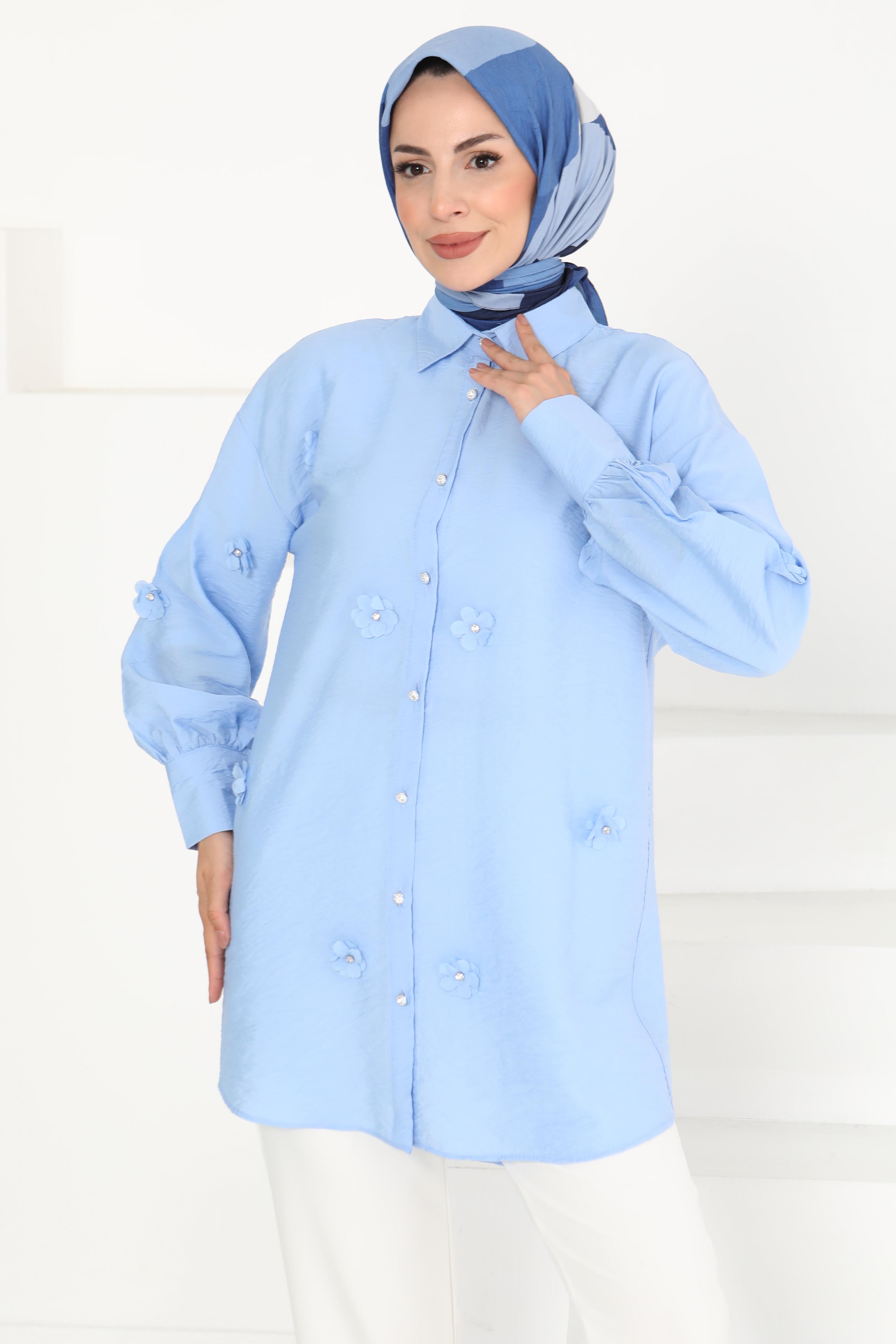 Çiçekli Tunik Bebe Mavi - 27272 - 2