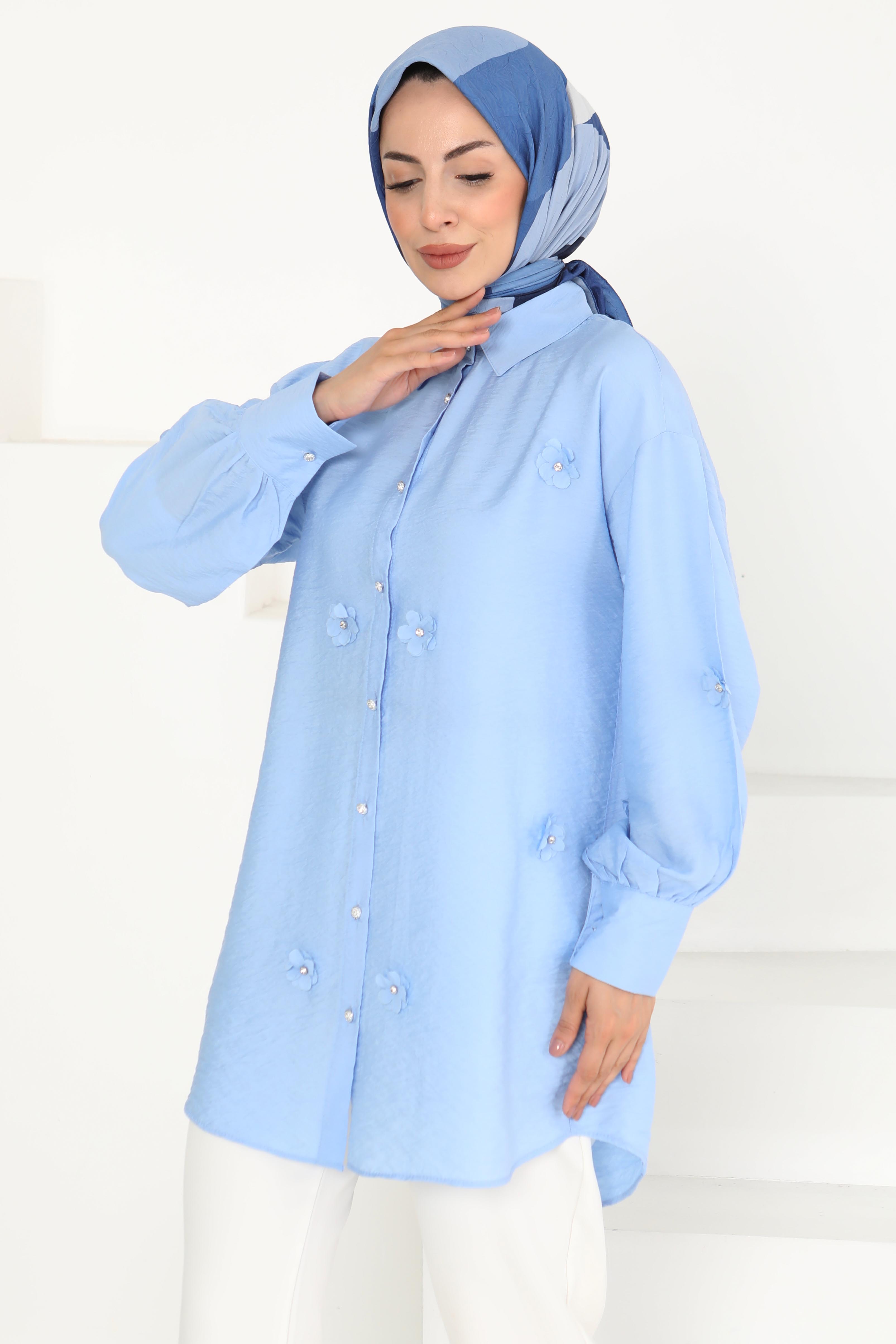 Çiçekli Tunik Bebe Mavi - 27272 - 3