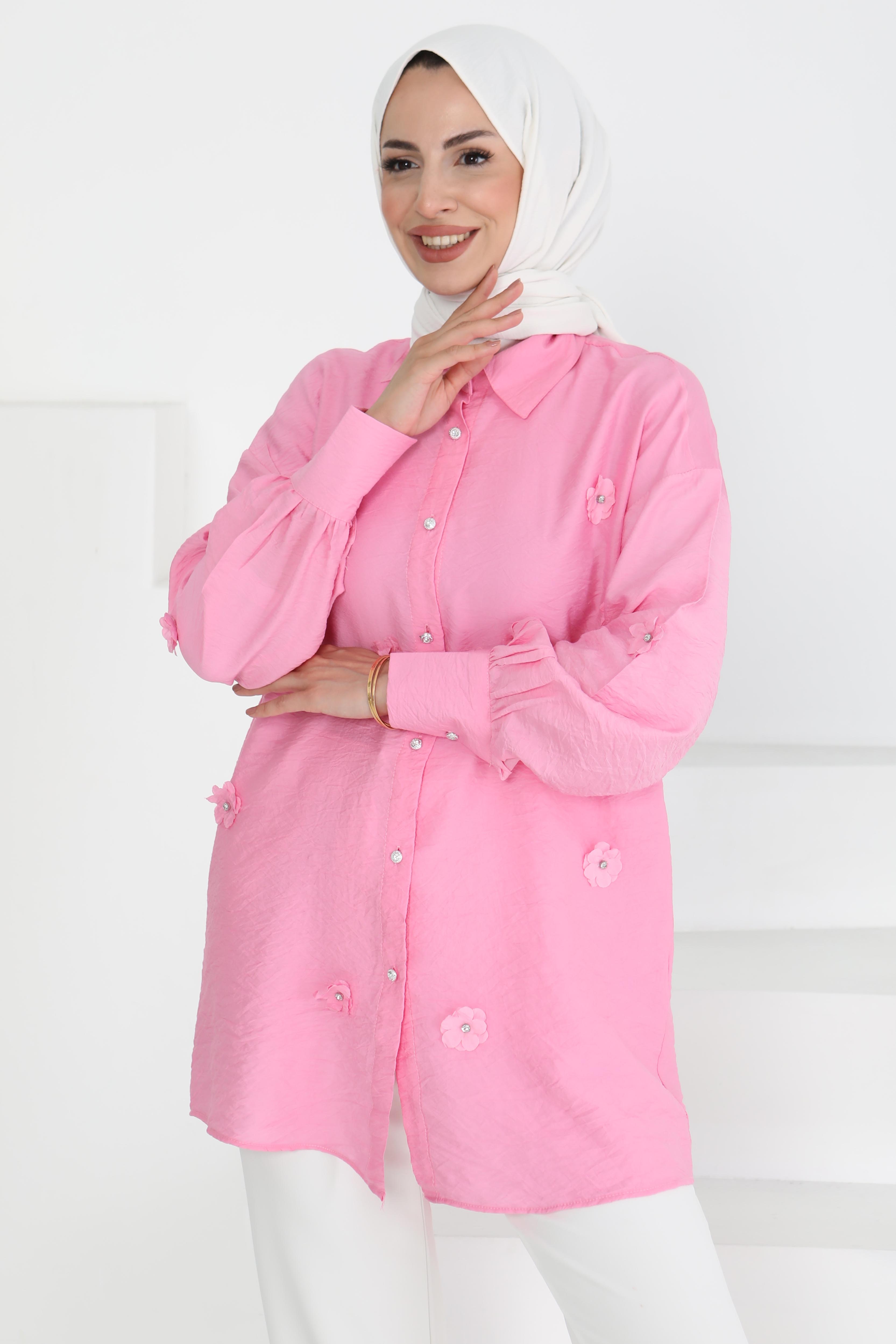 Çiçekli Tunik Pembe - 27272 - 1