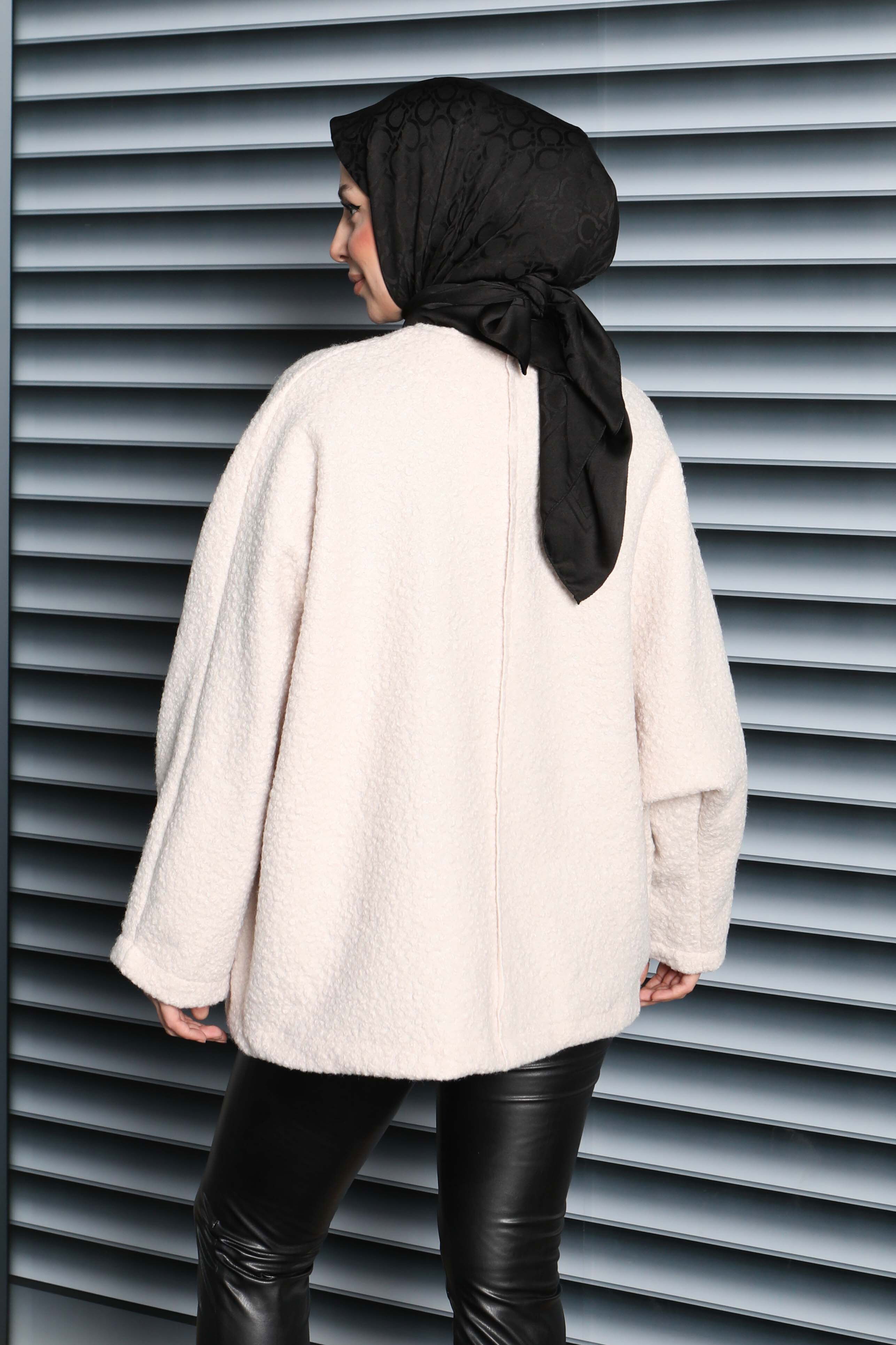 Çift Bağcık Detaylı Buklet Ceket - 27866-KREM - 5