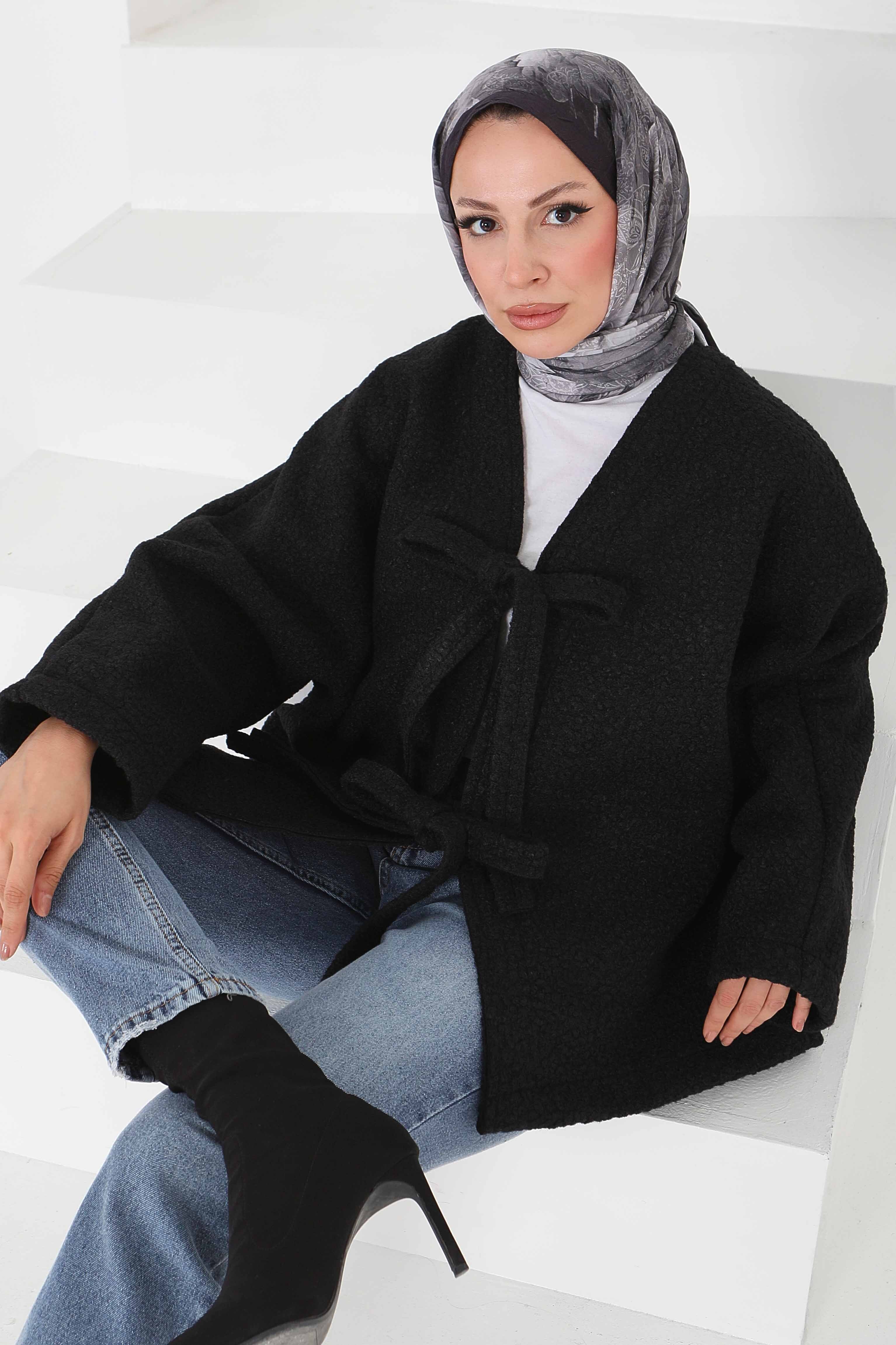 Çift Bağcık Detaylı Buklet Ceket - 27866-SIYAH - 1