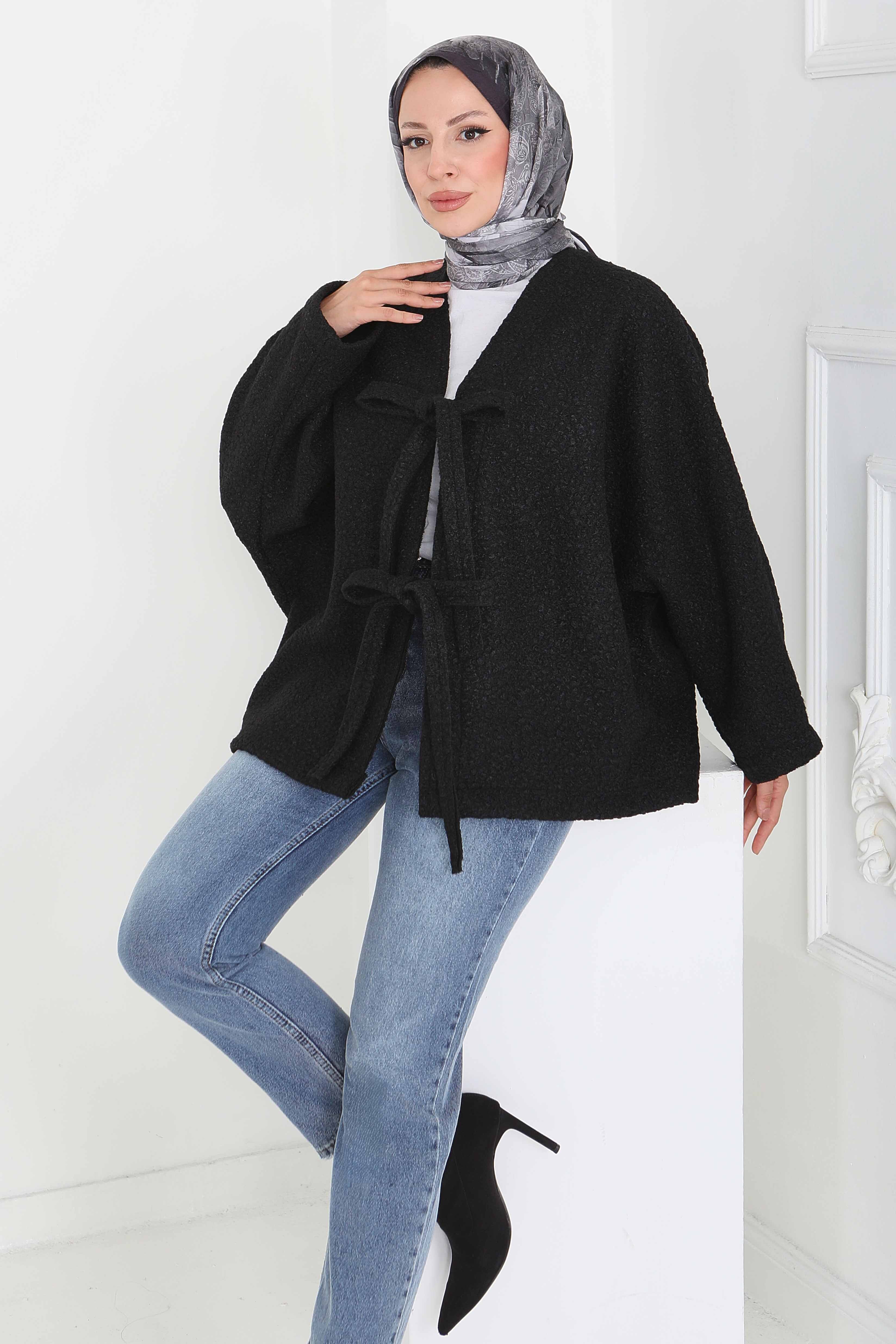 Çift Bağcık Detaylı Buklet Ceket - 27866-SIYAH - 3