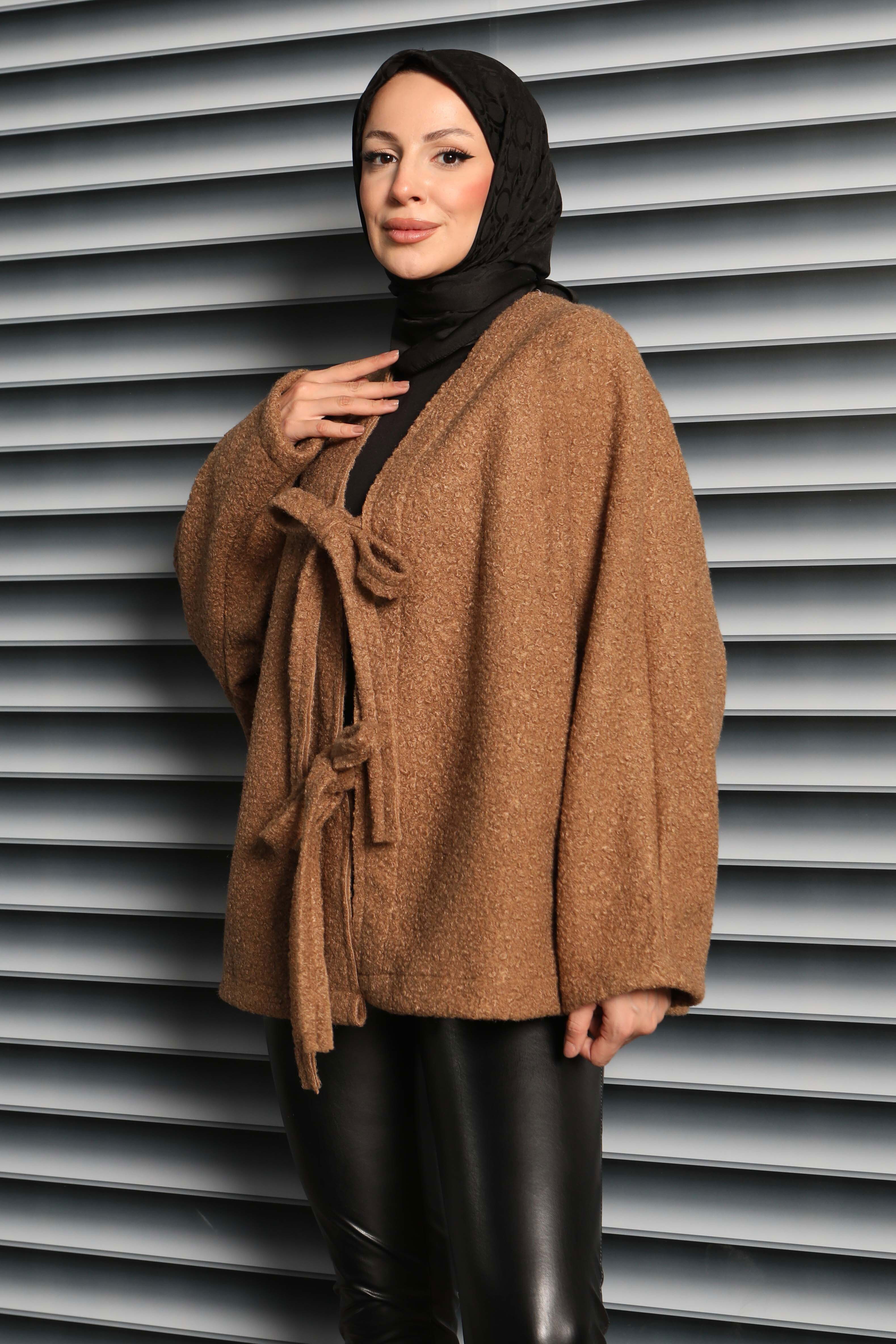 Çift Bağcık Detaylı Buklet Ceket - 27866-TABA - 3