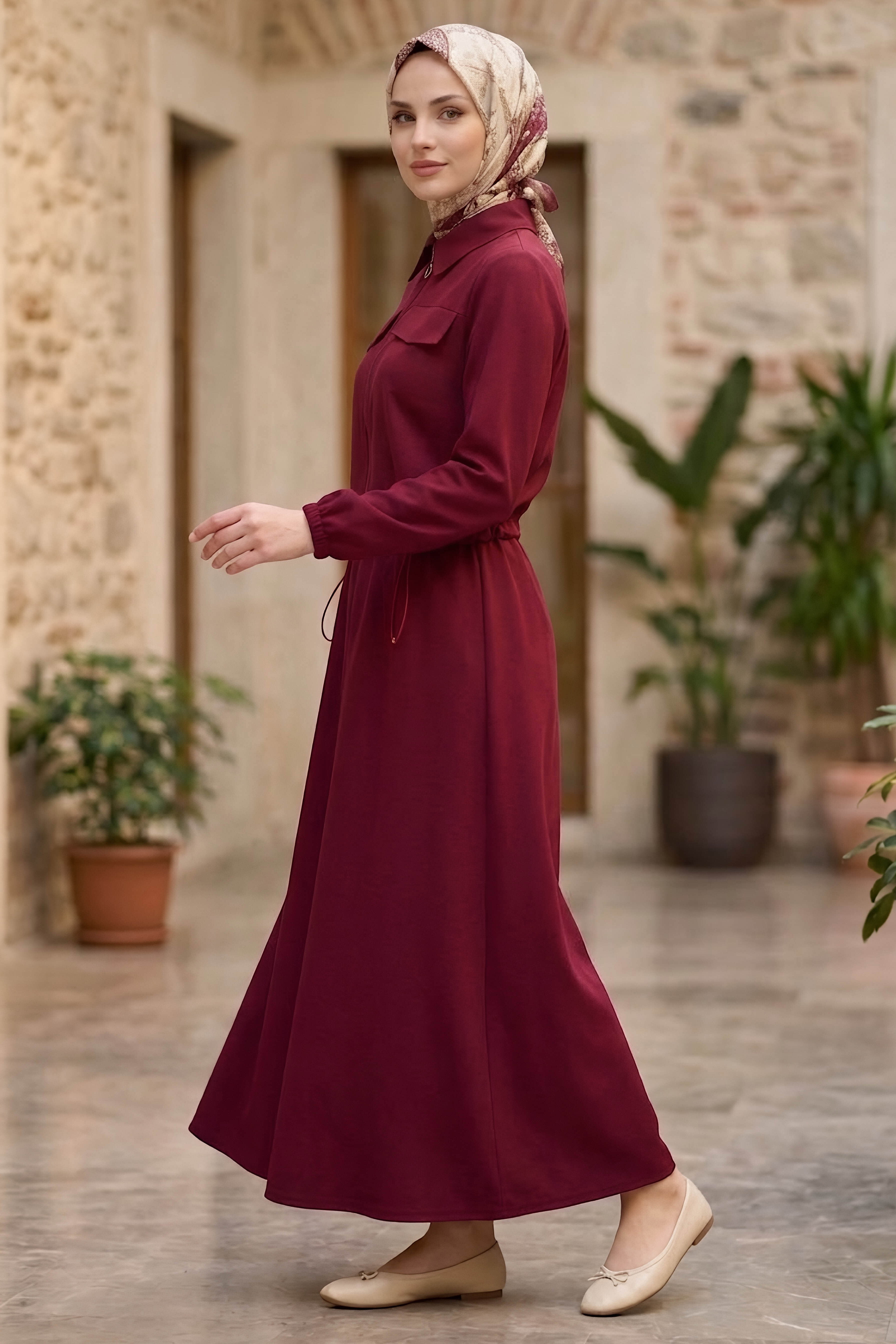 Çift Cep Detaylı Etekli Takım Bordo - 28497-BORDO - 2