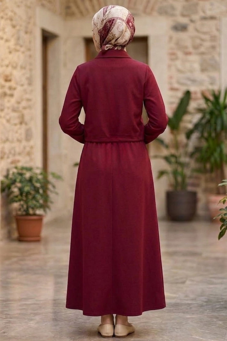 Çift Cep Detaylı Etekli Takım Bordo - 28497-BORDO - 3