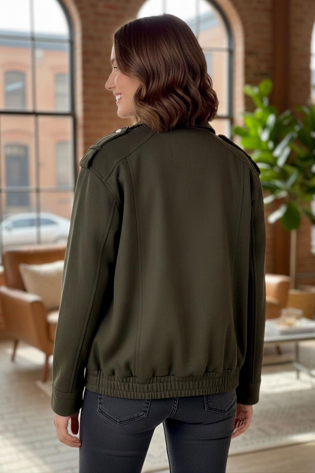 Çift Cepli Beli Lastikli Süet Ceket - 28091-HAKI - 3