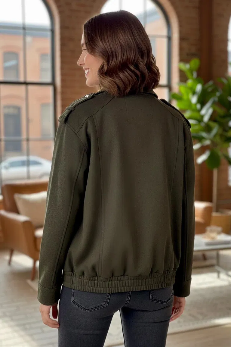 Çift Cepli Beli Lastikli Süet Ceket - 28091-HAKI - TOFİSA