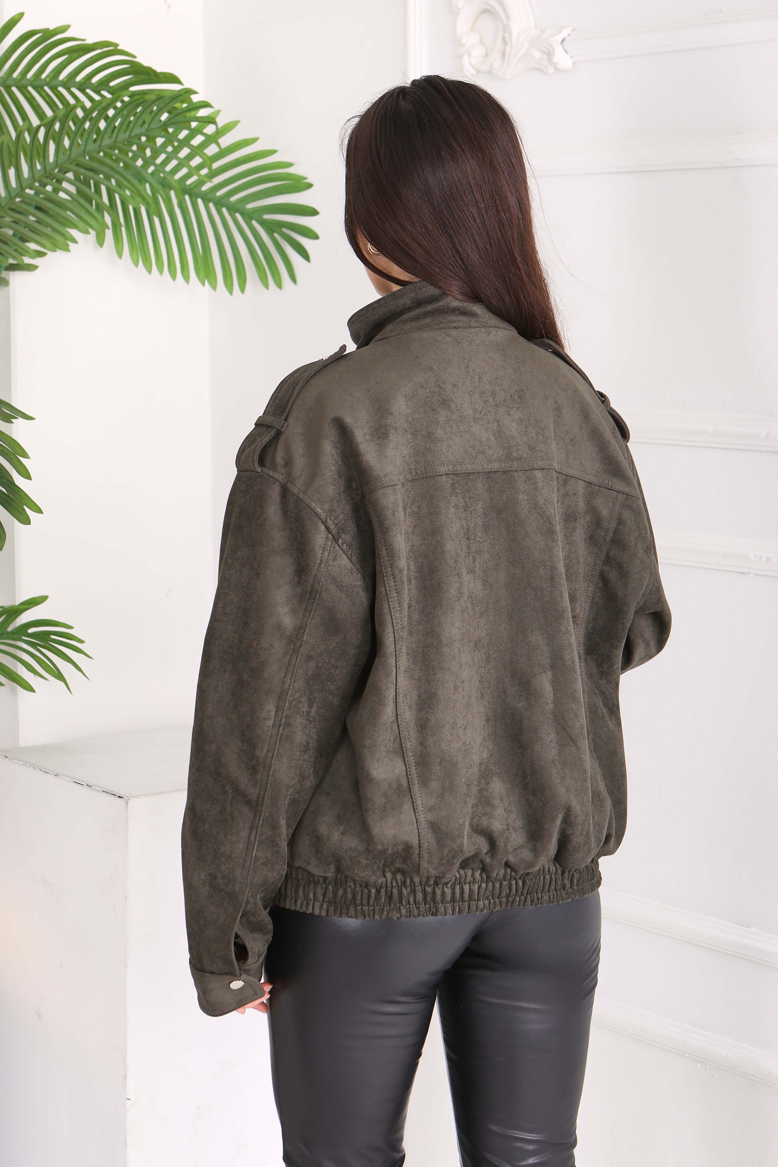 Çift Cepli Beli Lastikli Süet Ceket - 28091-HAKI - 6