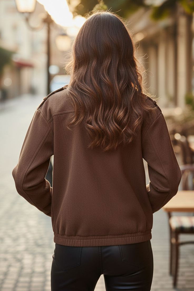 Çift Cepli Beli Lastikli Süet Ceket - 28091-KAHVE - 3