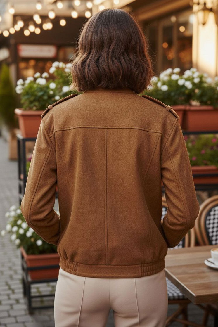 Çift Cepli Beli Lastikli Süet Ceket - 28091-TABA - TOFİSA