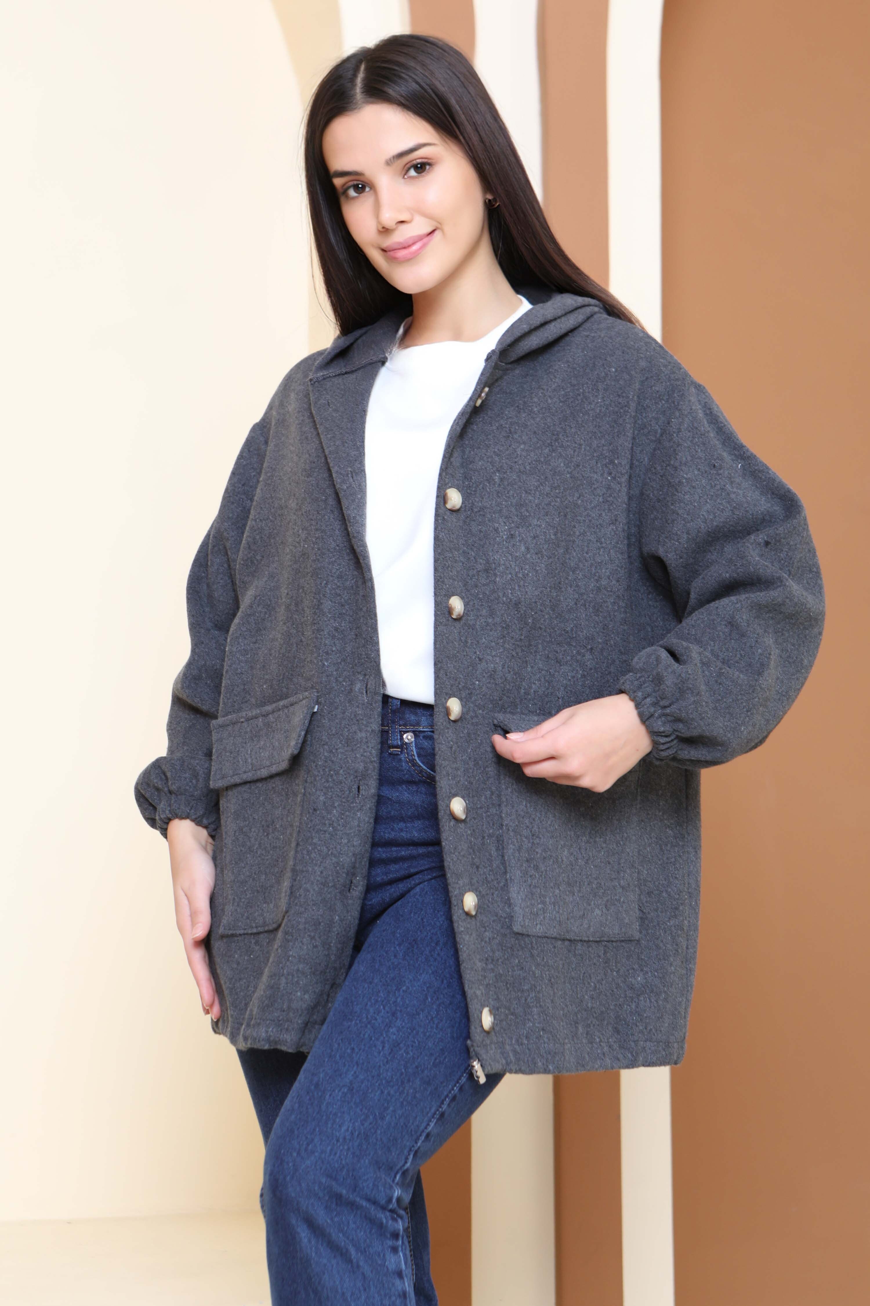 Çift Cepli Bileği Lastikli Kaşe Mont - 27917-ANTRASIT - 2