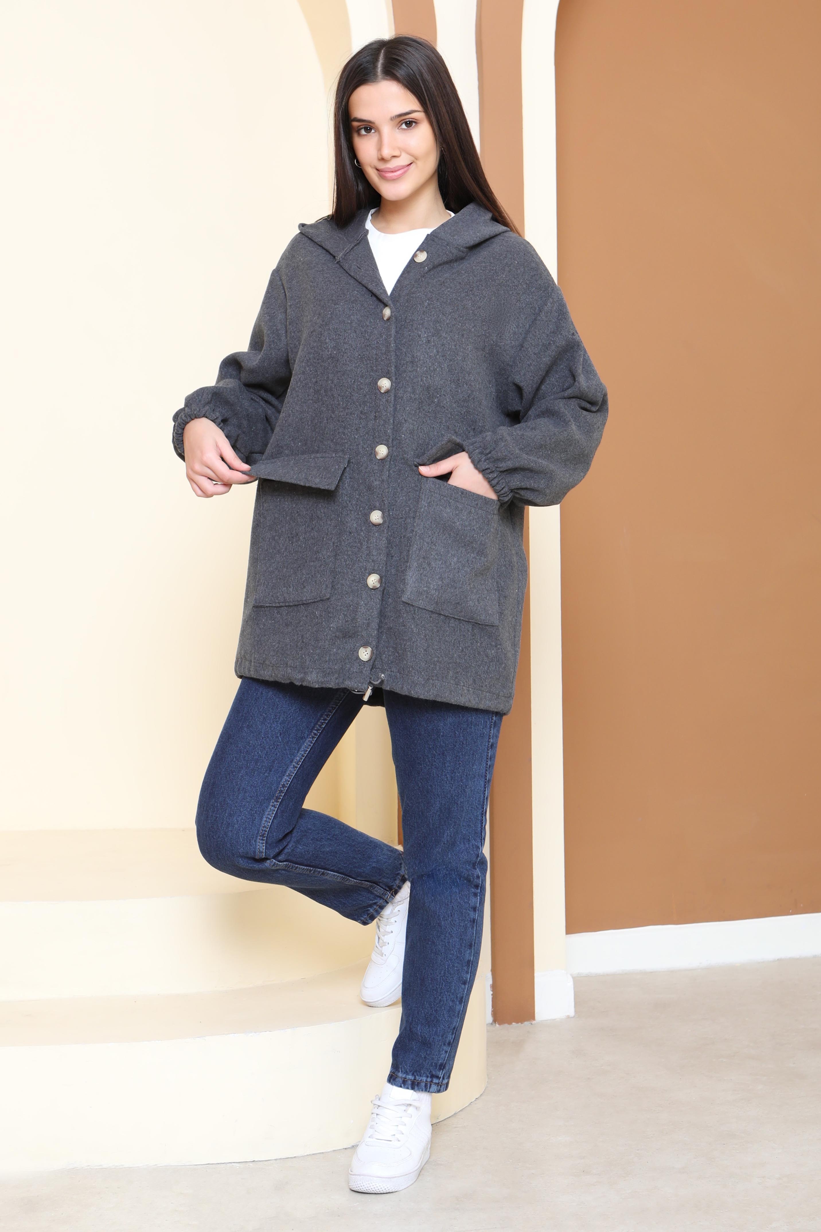 Çift Cepli Bileği Lastikli Kaşe Mont - 27917-ANTRASIT - 3