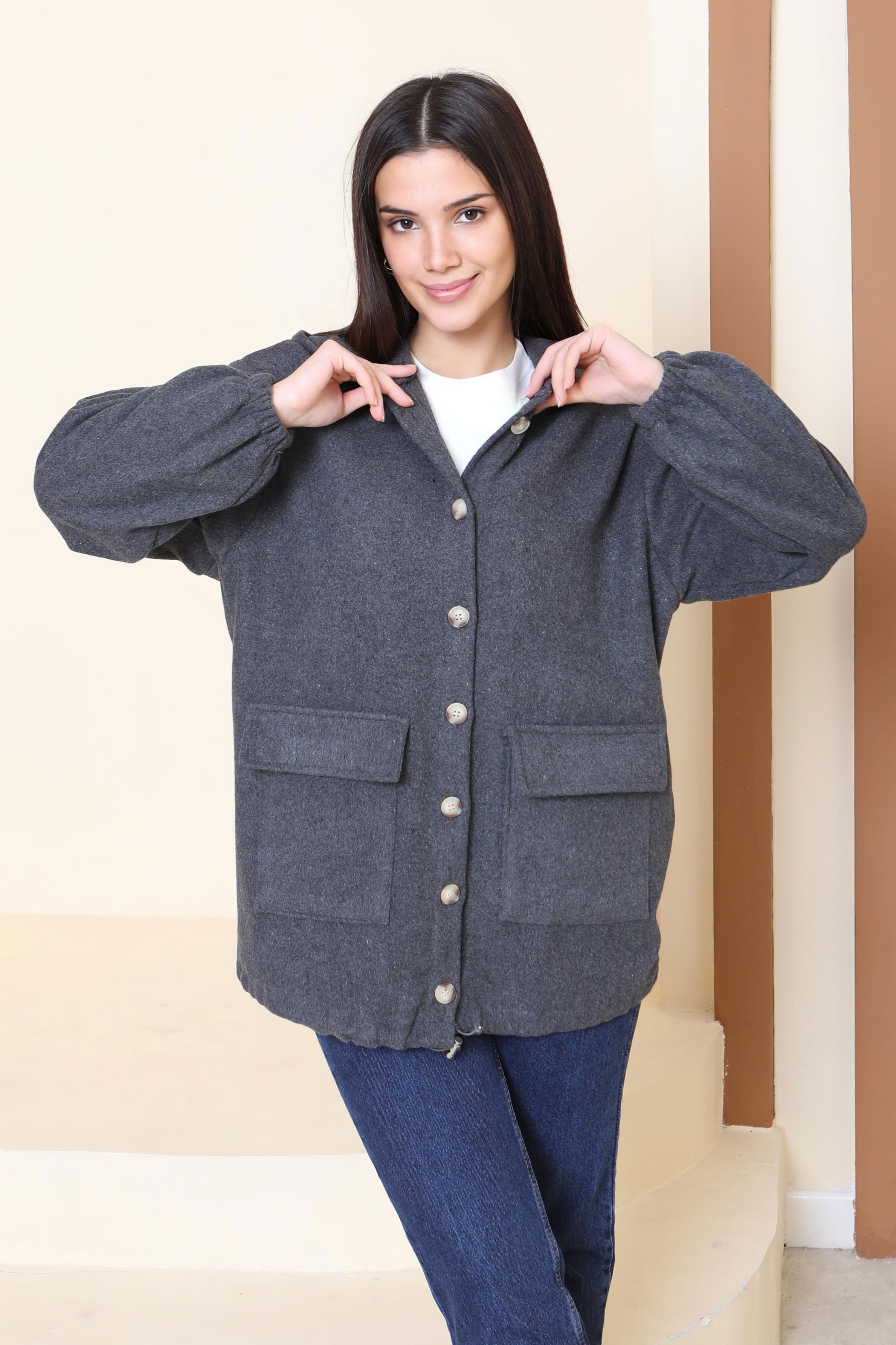 Çift Cepli Bileği Lastikli Kaşe Mont - 27917-ANTRASIT - 4