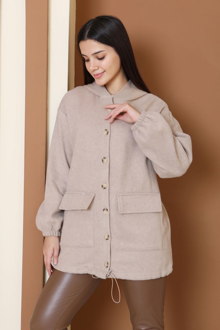 Çift Cepli Bileği Lastikli Kaşe Mont - 28034-BEJ - TOFİSA