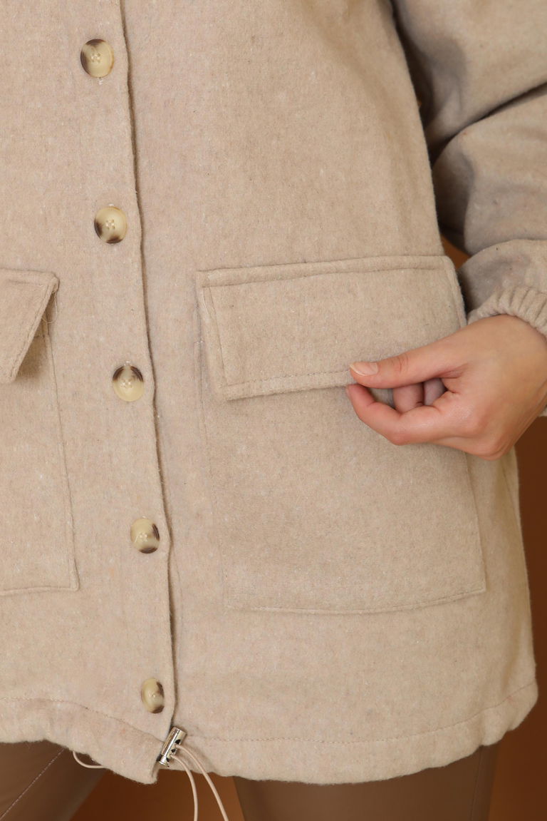 Çift Cepli Bileği Lastikli Kaşe Mont - 28034-BEJ - TOFİSA