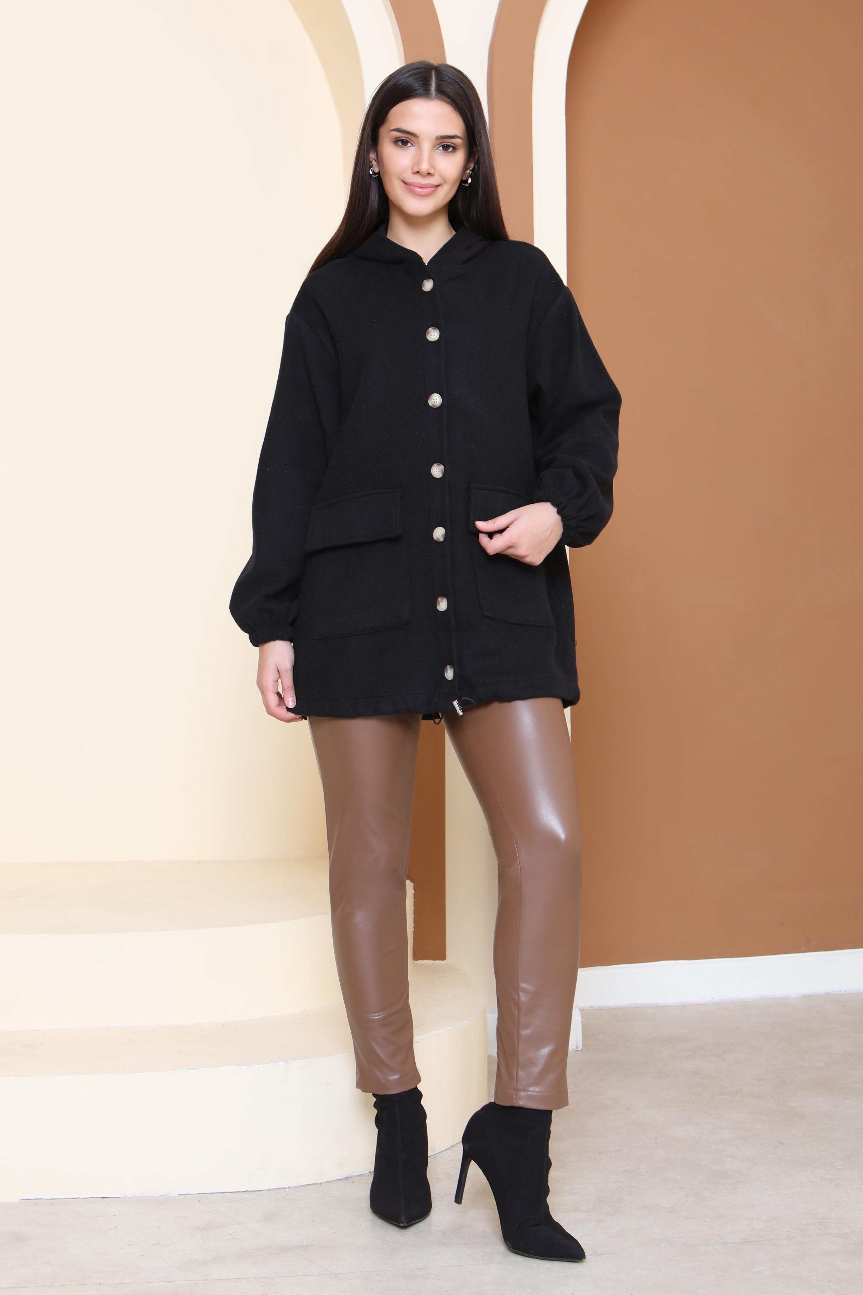 Çift Cepli Bileği Lastikli Kaşe Mont - 28034-SIYAH - 2