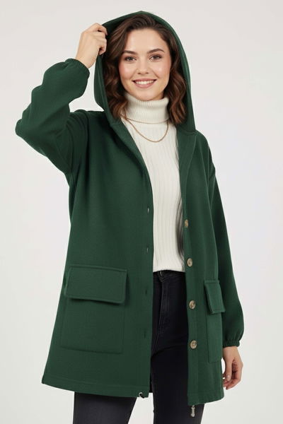 Çift Cepli Bileği Lastikli Kaşe Mont - 28034-ZUMRUT 