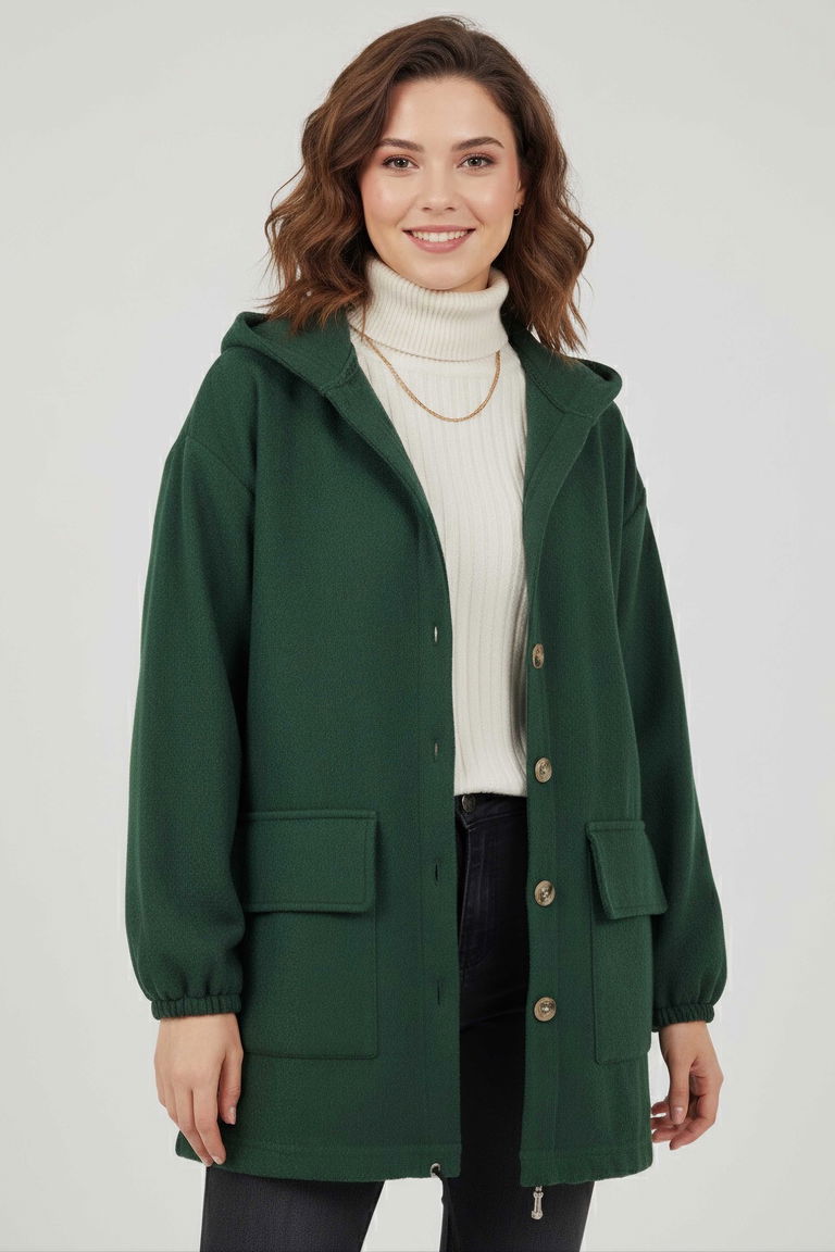 Çift Cepli Bileği Lastikli Kaşe Mont - 28034-ZUMRUT - TOFİSA