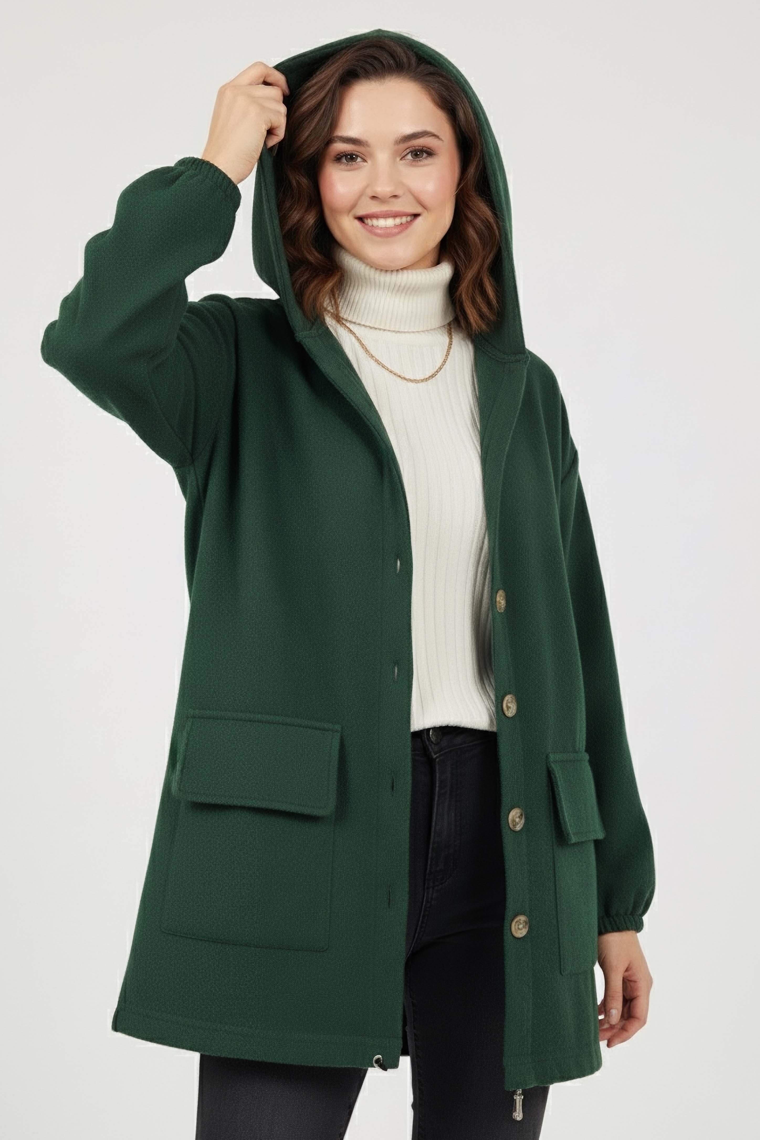 Çift Cepli Bileği Lastikli Kaşe Mont - 28034-ZUMRUT - 1