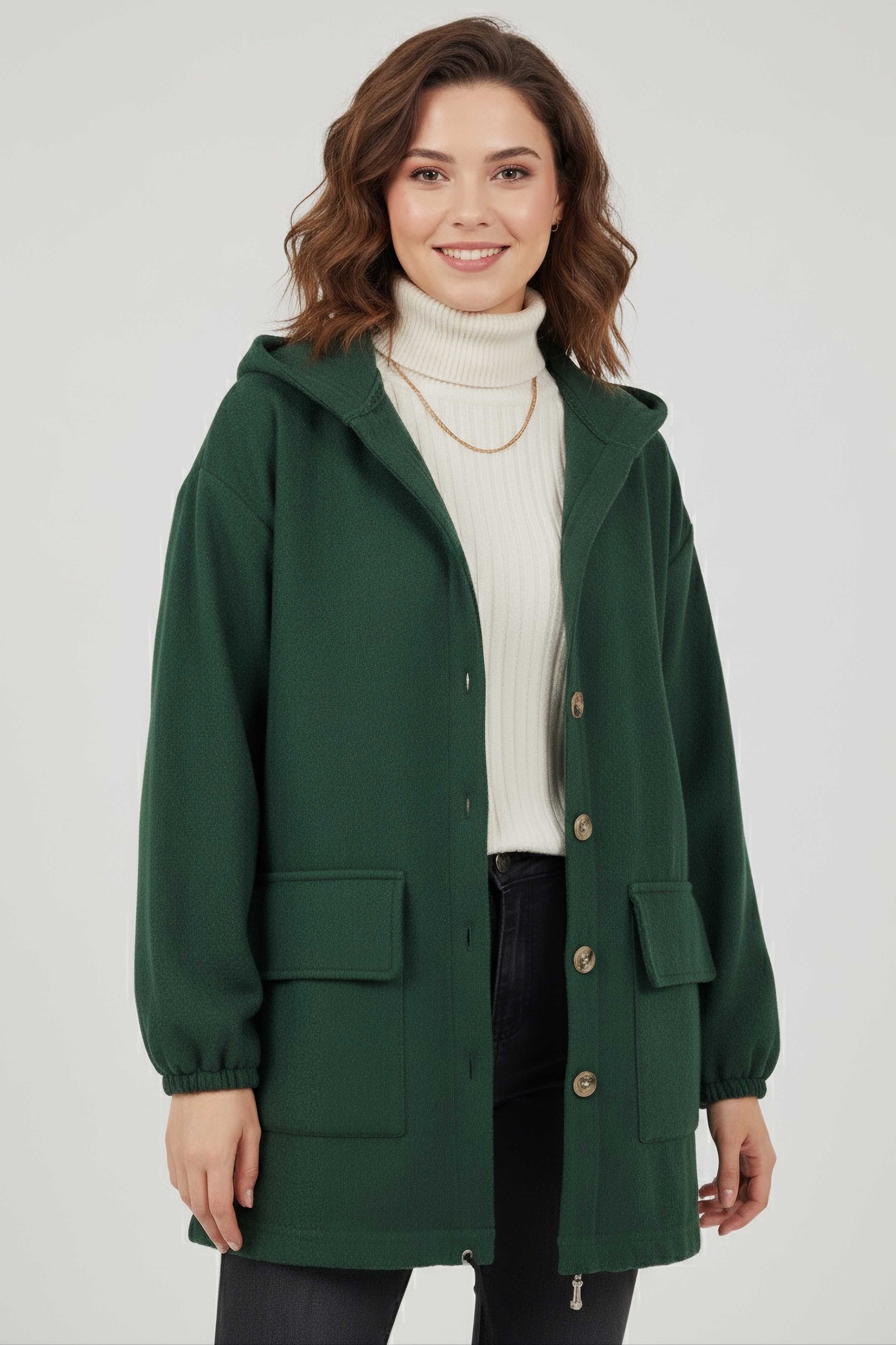 Çift Cepli Bileği Lastikli Kaşe Mont - 28034-ZUMRUT - 2