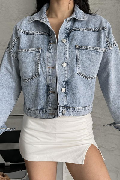 Çift Cepli Demin Crop Ceket - 27271 