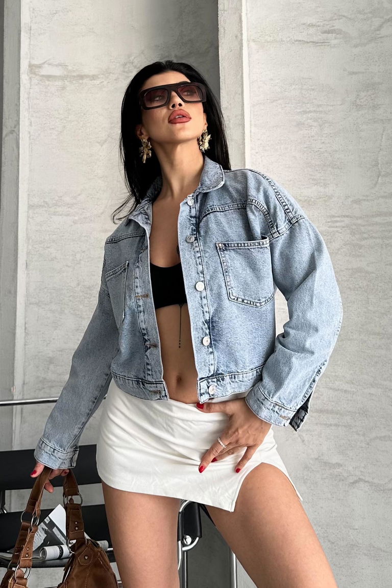 Çift Cepli Demin Crop Ceket - 27271 - TOFİSA