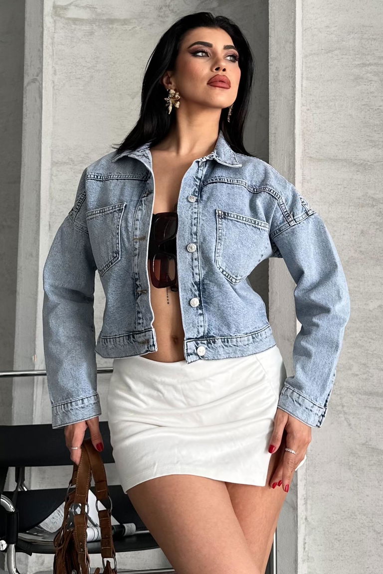 Çift Cepli Demin Crop Ceket - 27271 - TOFİSA