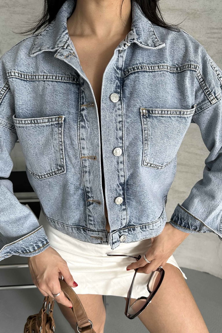 Çift Cepli Demin Crop Ceket - 27271 - TOFİSA