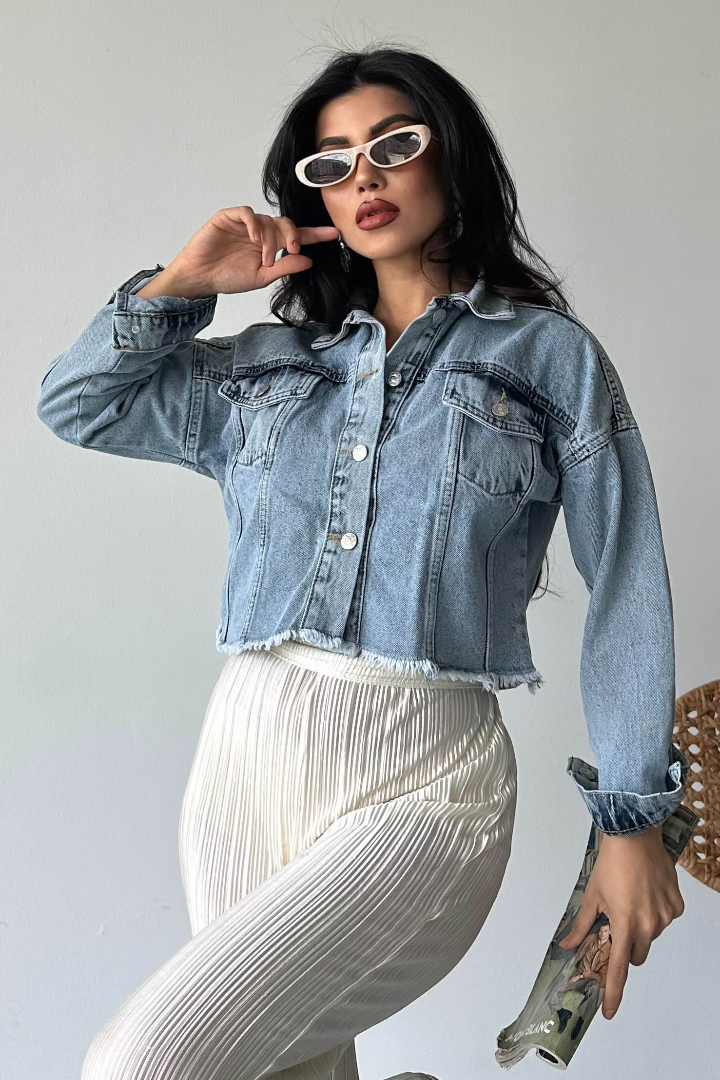 Çift Cepli Demin Crop Ceket - 27299 - 1