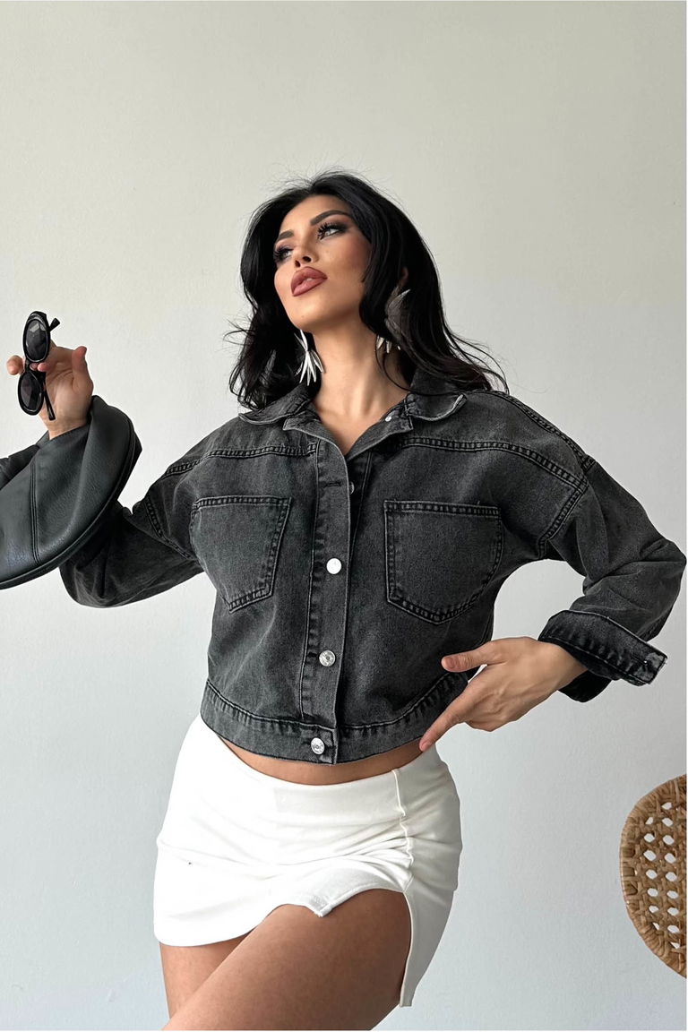 Çift Cepli Demin Crop Ceket - 27271 - TOFİSA
