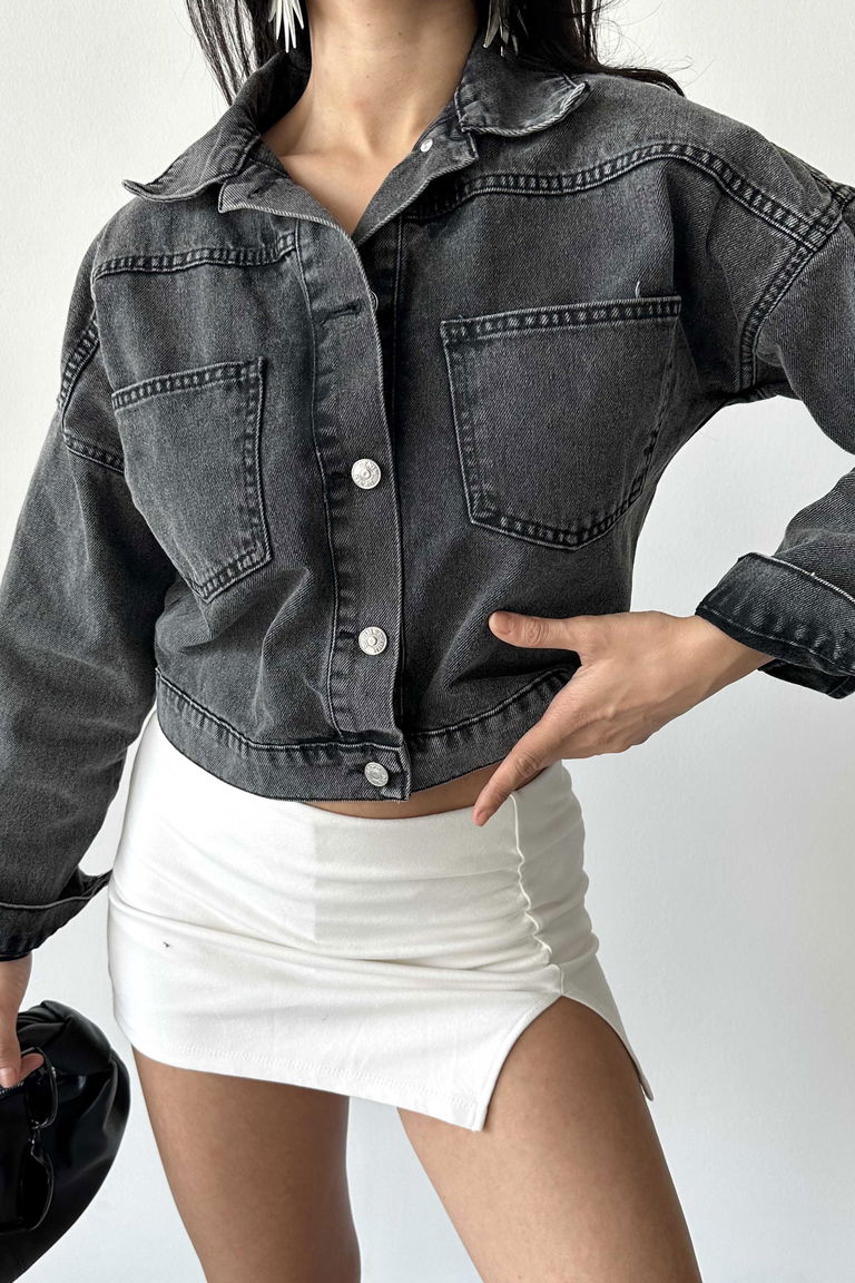 Çift Cepli Demin Crop Ceket - 27271 - TOFİSA