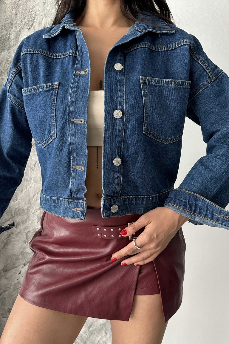 Çift Cepli Demin Crop Ceket - 27271 - TOFİSA