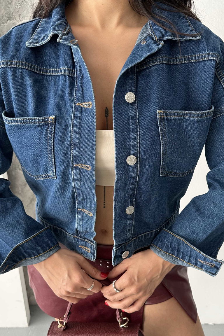 Çift Cepli Demin Crop Ceket - 27271 - TOFİSA