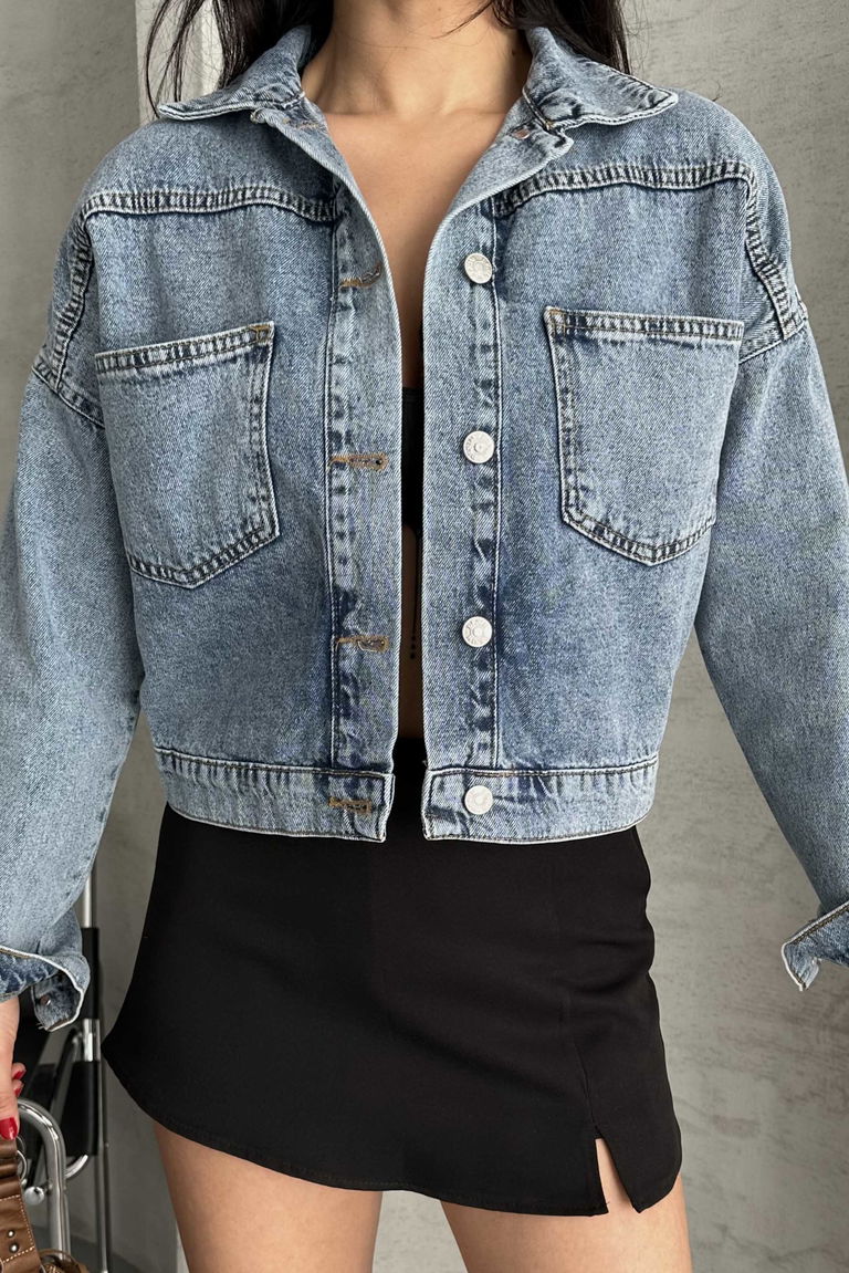 Çift Cepli Demin Crop Ceket - 27271 - TOFİSA