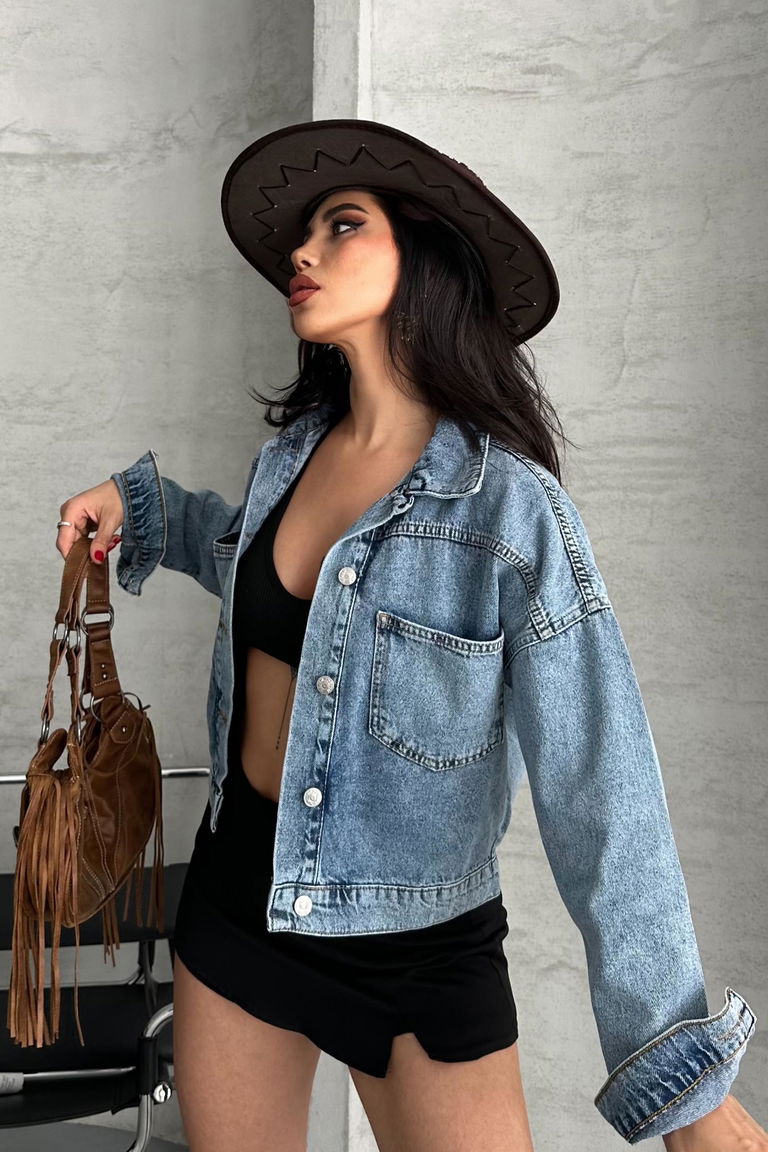 Çift Cepli Demin Crop Ceket - 27271 - TOFİSA