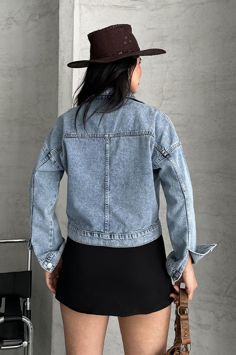 Çift Cepli Demin Crop Ceket - 27271 - TOFİSA
