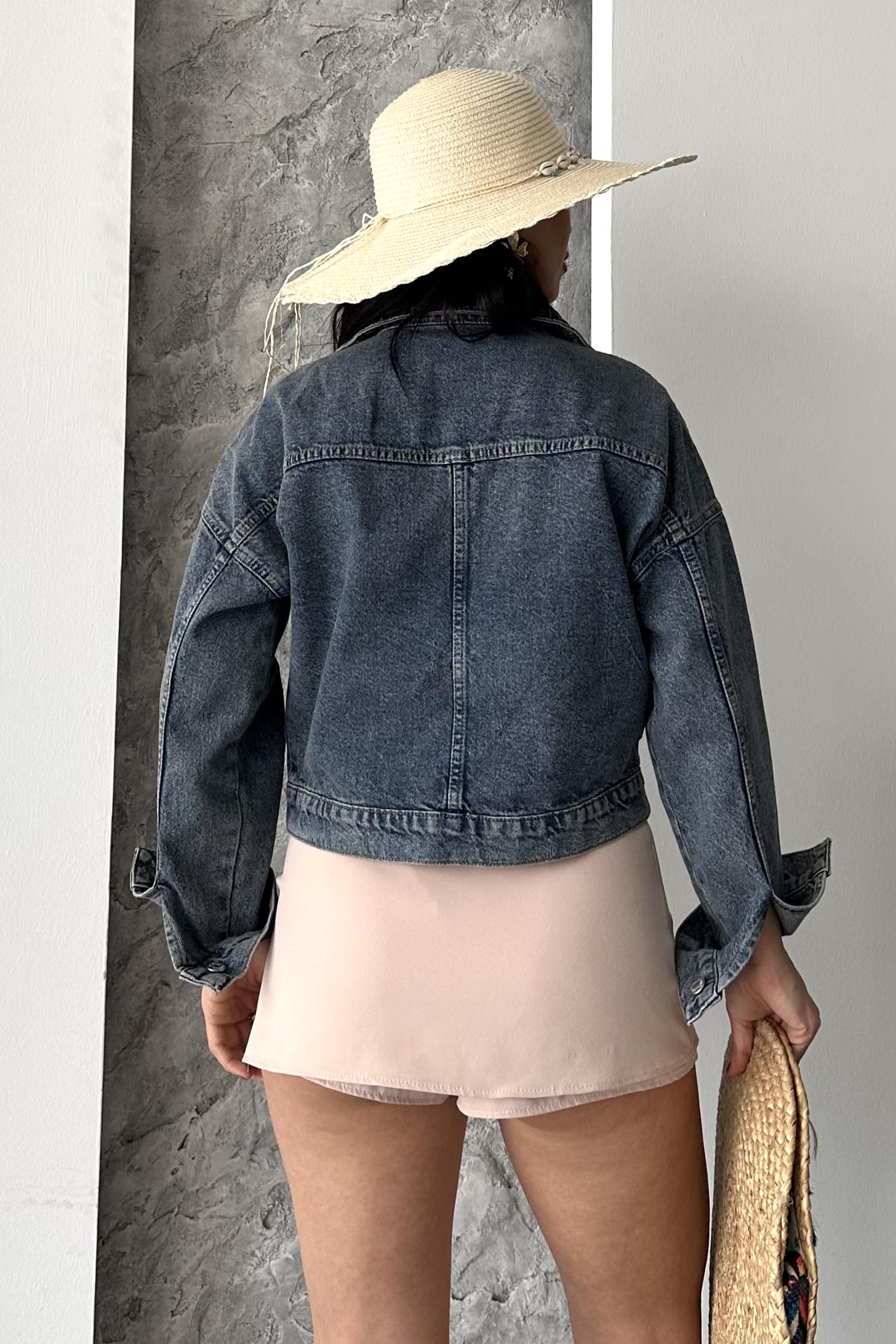 Çift Cepli Demin Crop Ceket - 27271 - 5