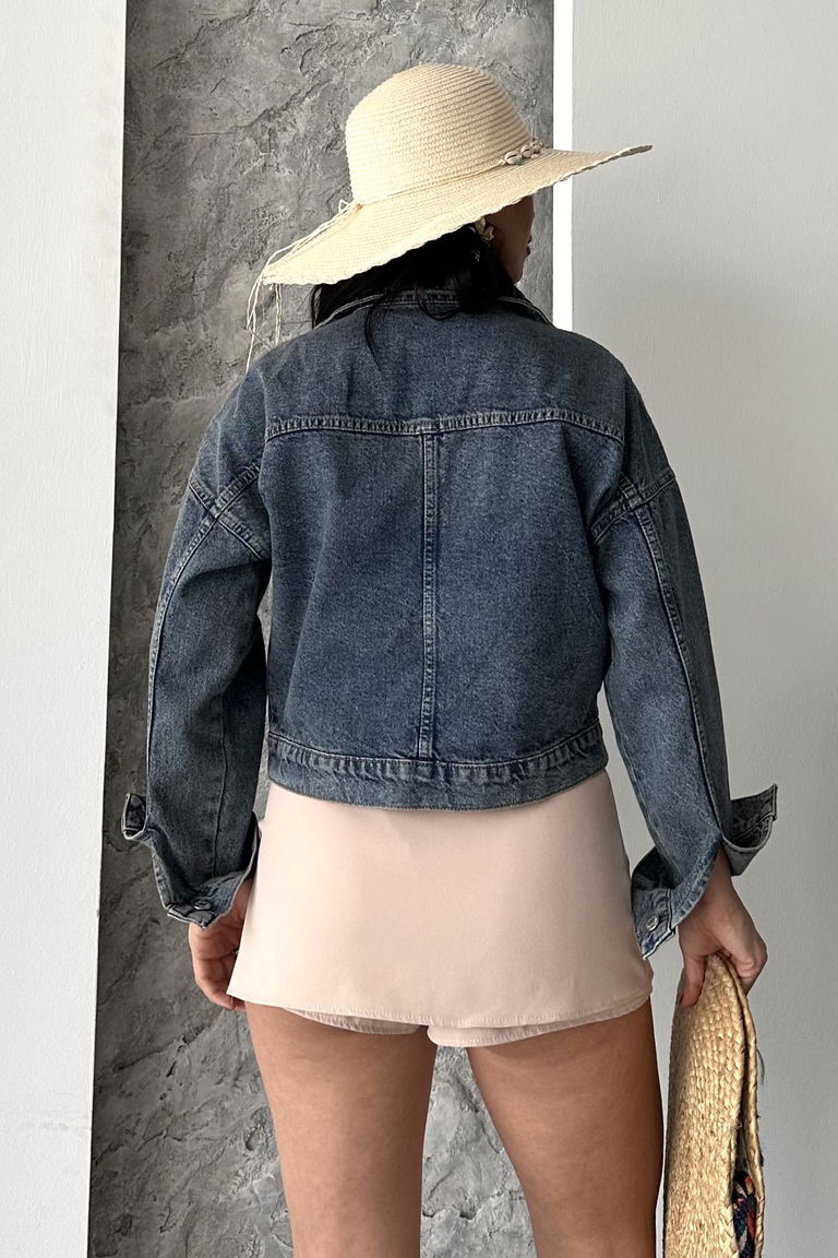 Çift Cepli Demin Crop Ceket - 27271 - TOFİSA
