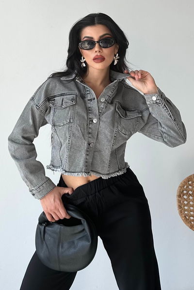 Çift Cepli Demin Crop Ceket - 27299 