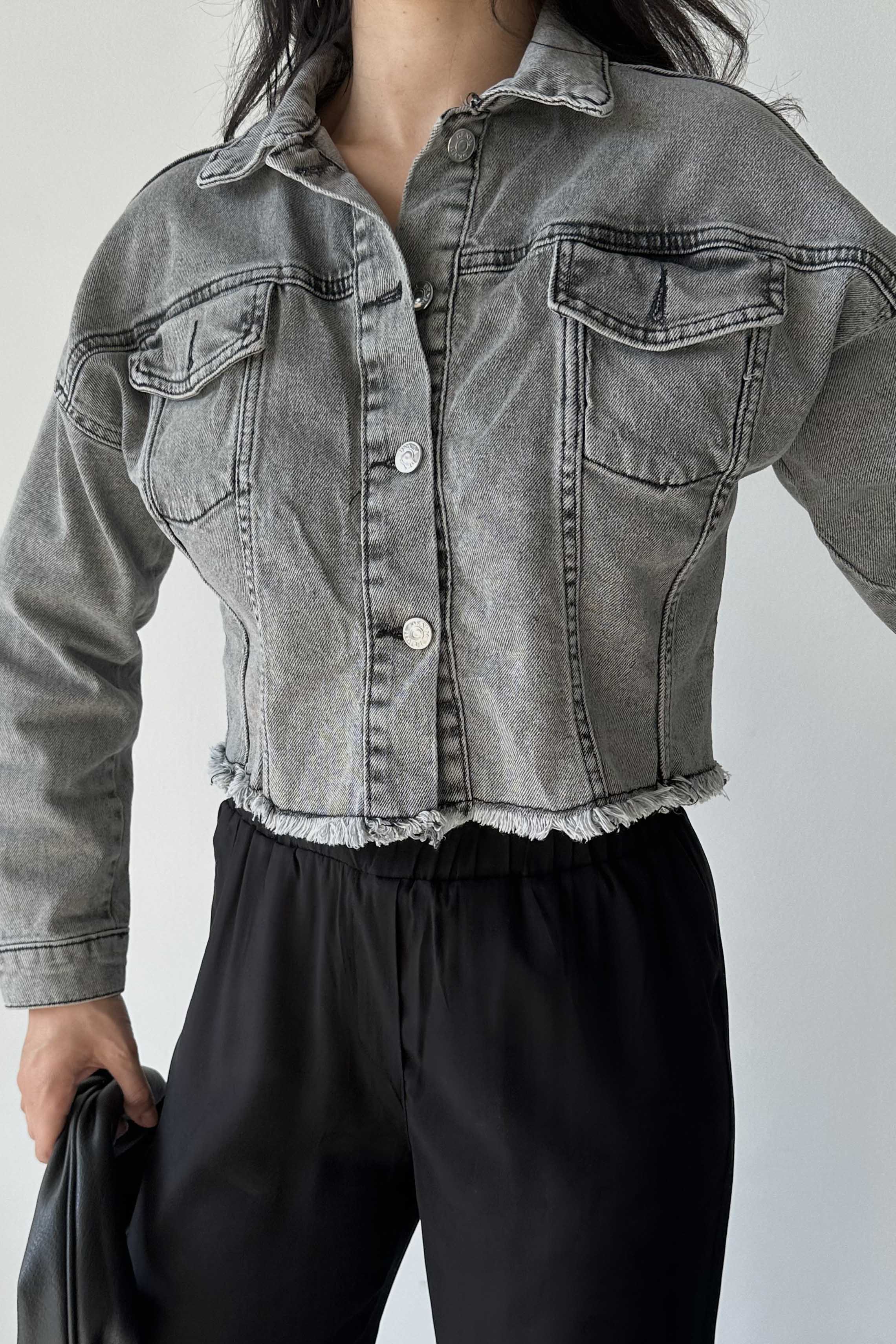 Çift Cepli Demin Crop Ceket - 27299 - 3