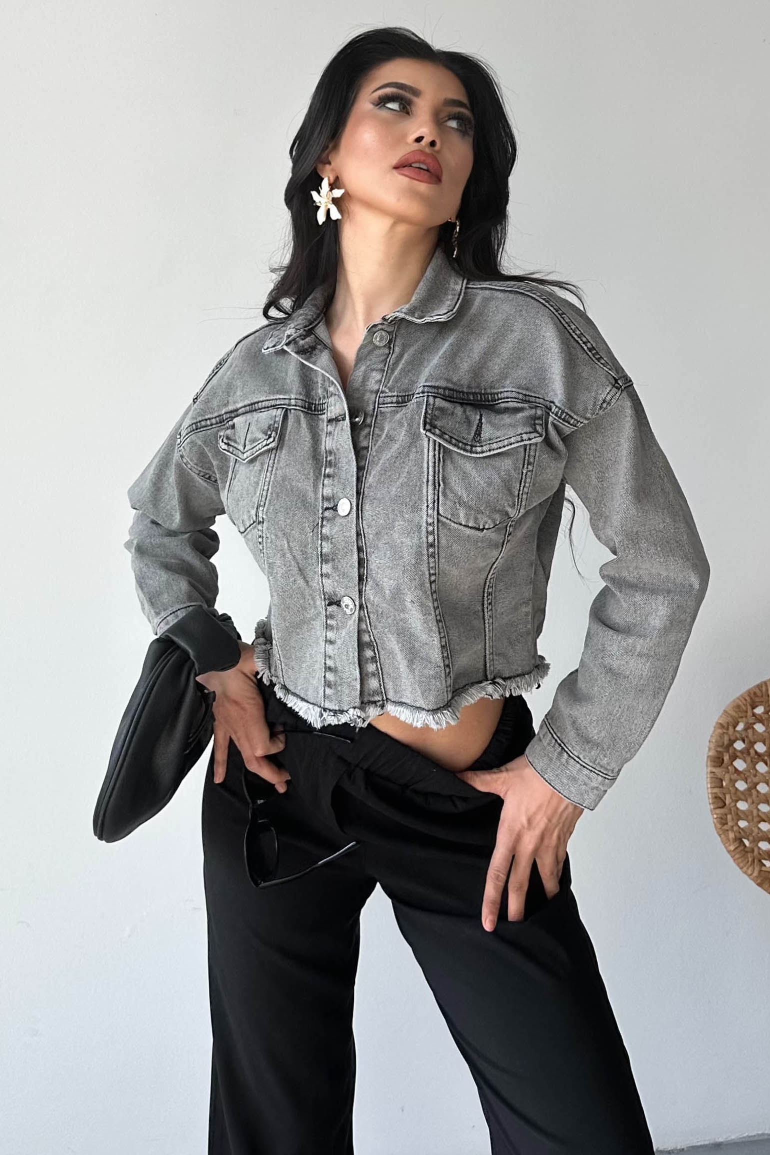 Çift Cepli Demin Crop Ceket - 27299 - 4